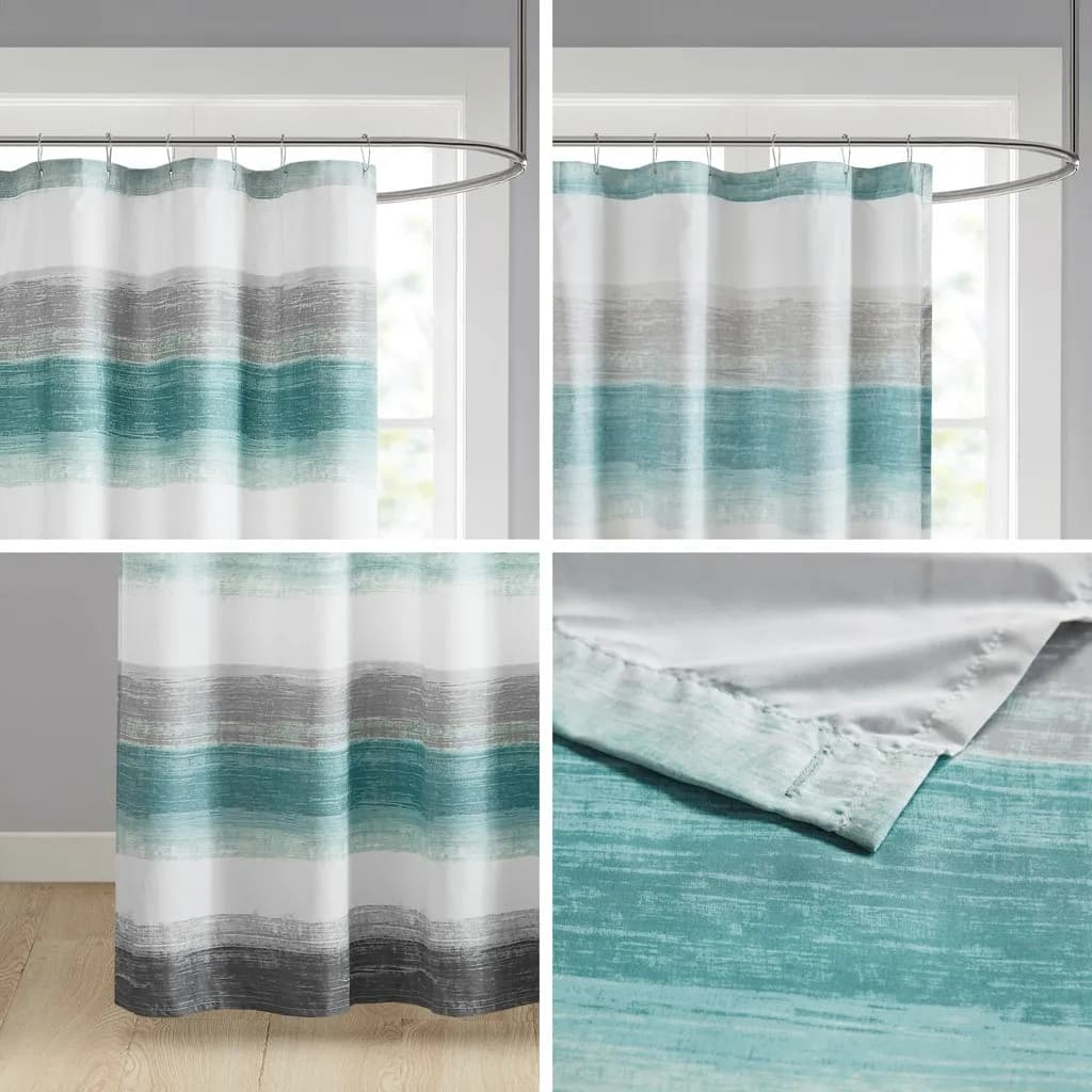 Shower curtain with striped water/gray print 72x72"