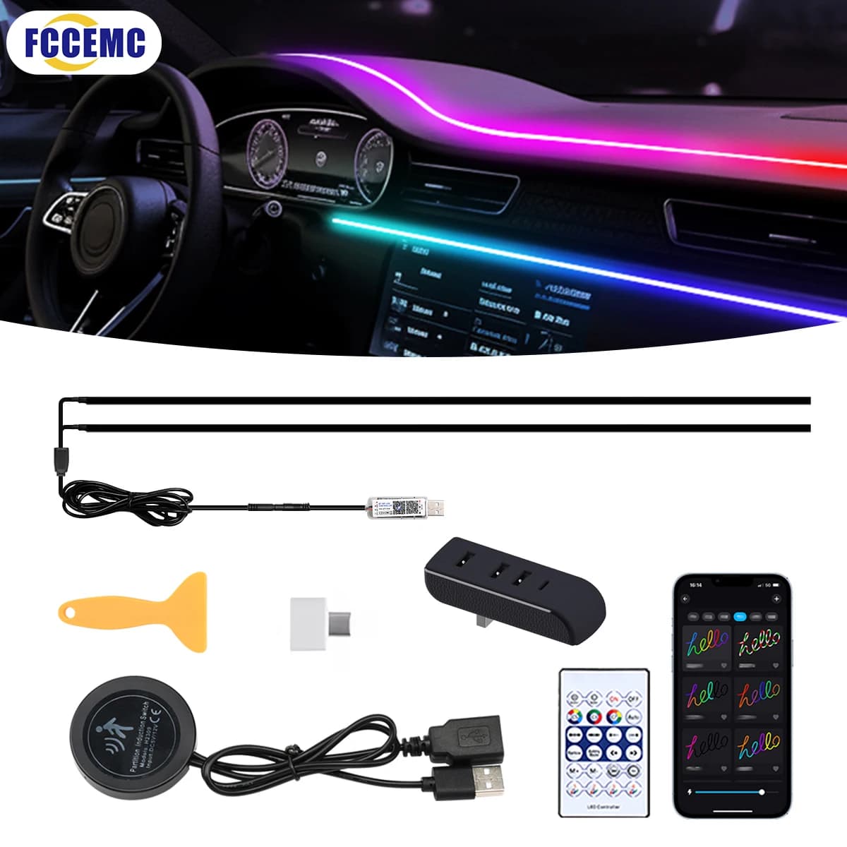 Interni auto Luce ambientale Symphony App Modulo OFF automatico 30 secondi Dock di espansione USB Striscia da 110 cm per Tesla Model 3 YSX