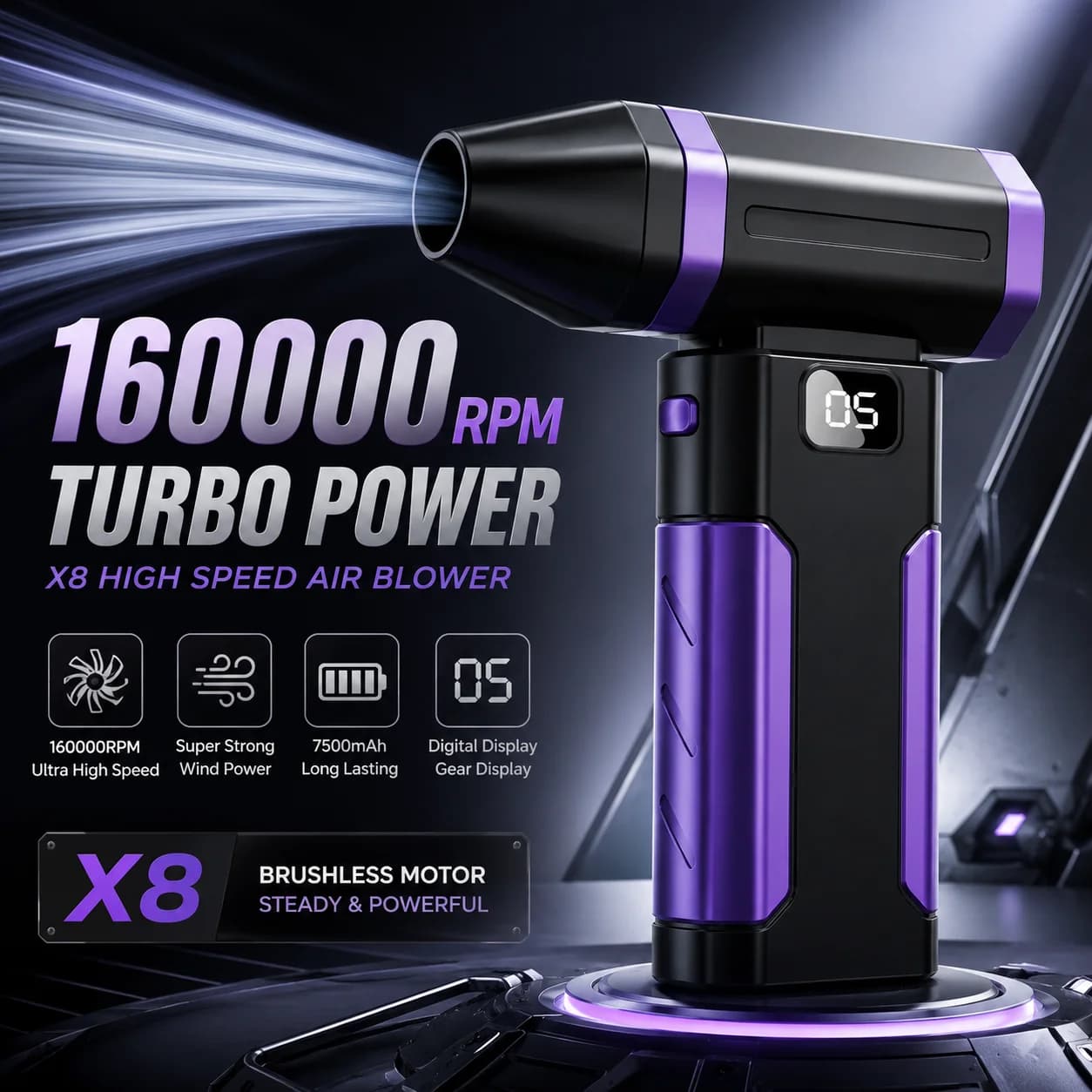 160000RPM Turbofan High Power Jet Fan Handheld Air Duster Motor Variable Speed Dust Blower Brushless Clean Tool Air Mini Blower