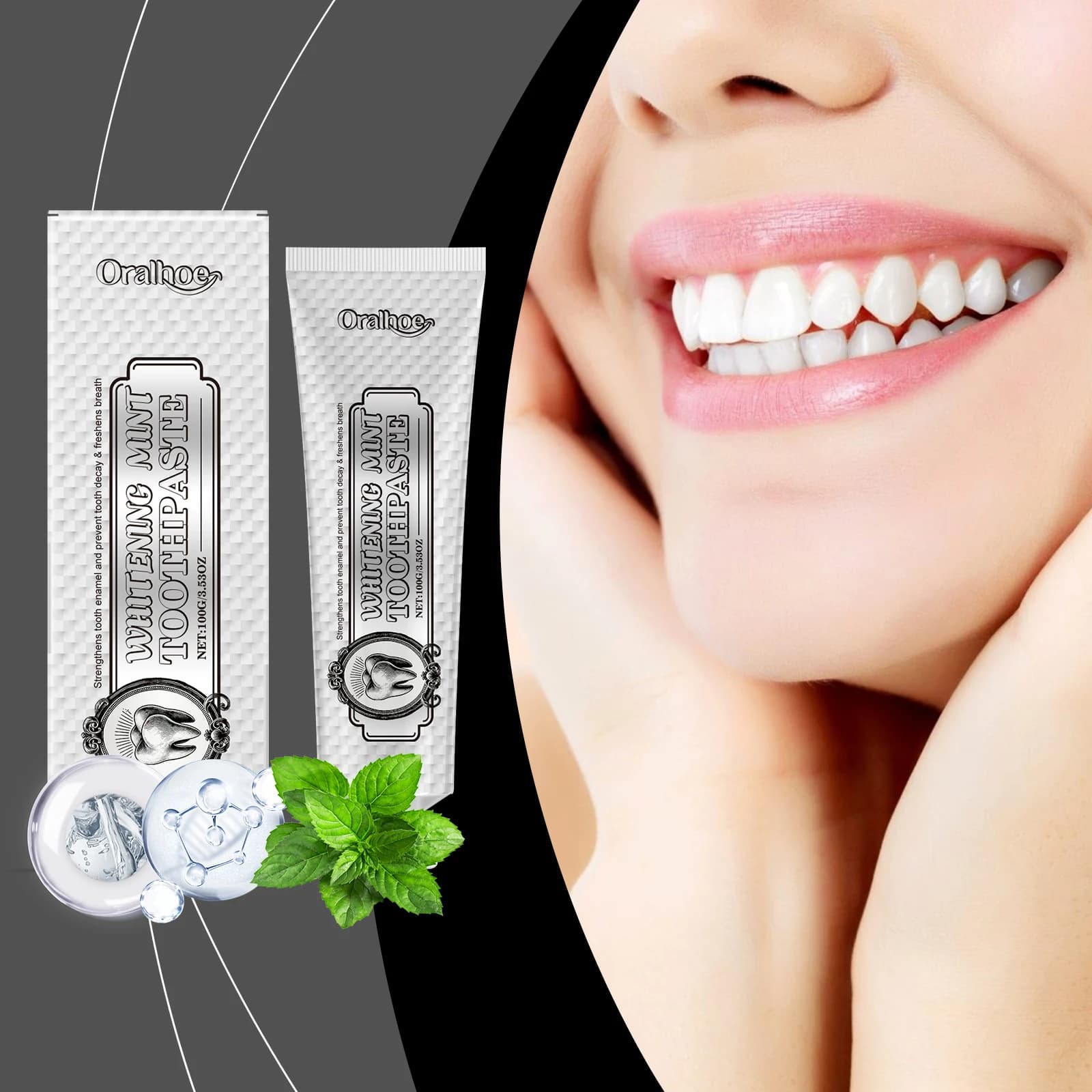 Oralhoe 100g Teeth whitening Mint toothpaste Scratch fresh oral breath Remove plaque stains Candle toothpaste yellow teeth toothpaste