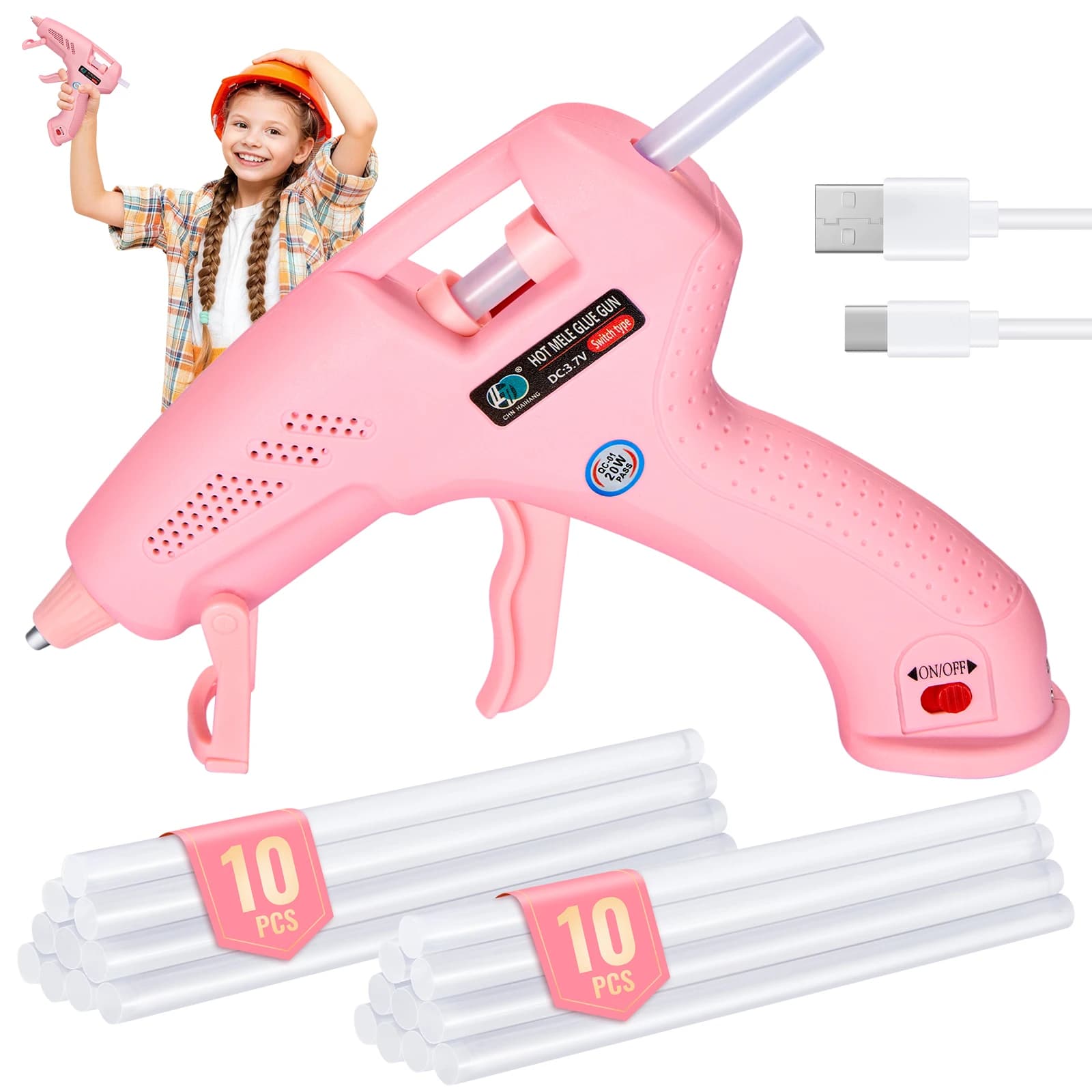 Cordless Hot Melt Glue Gun with 7mm 20pcs Glue Sticks Mini Household Industrial Guns Heat Temperature Electric Repair Tool