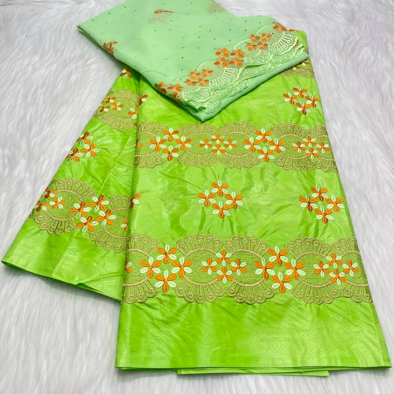 Bazin Rich Embroidery Guinea Brocade Lace Fabric With Scarfs High Quality African Materials 2+5Yards Sew For Kaftan Dress 2025