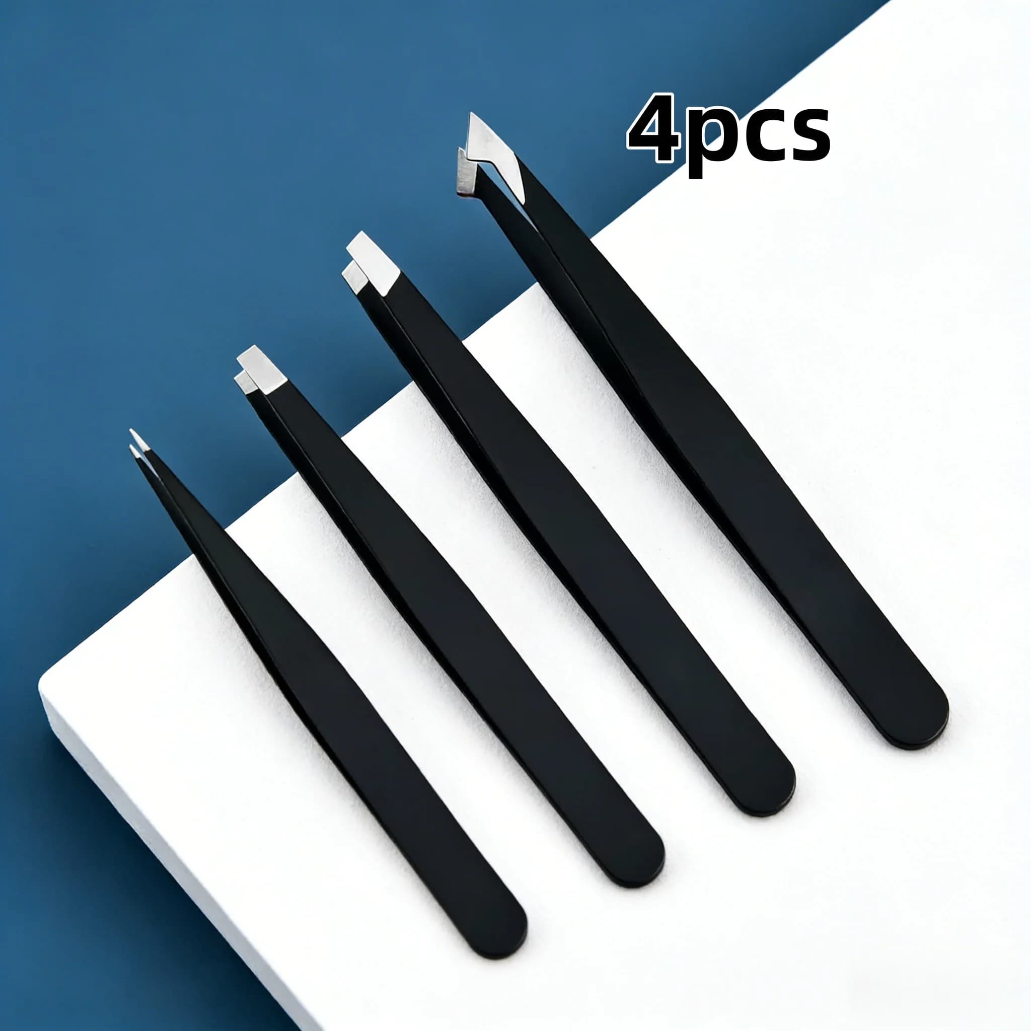 Professional 4 pcs stainless steel tweezers set, multifunctional tool for modeling eyebrows, hair removal, daily grooming and DIY