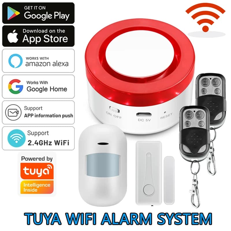 WiFi Tuya Sistema di Allarme Domestico 120DB Wireless WIFI Sirena 433 MHz Antifurto Allarme di Sicurezza Vita Intelligente App di Controllo Allarme Domestico Senza Fili