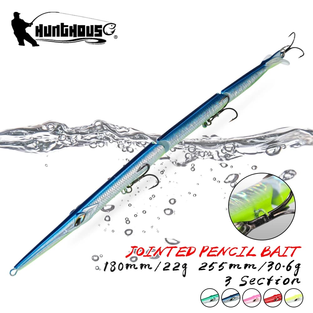Hunthouse Esca Articolata a 3 Sezioni 180mm/22g 255mm/30.6g Swimbait Affondante a Forma di Ago per Pesca di Spigola e Spigola Blu
