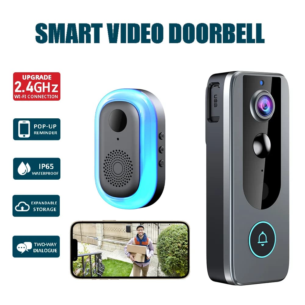 1080P WiFi Video Doorbell Camera Wireless Smart Door Bell IP65 Waterproof 4000mAh Battery Two Way Audio Night Vision Tuya App