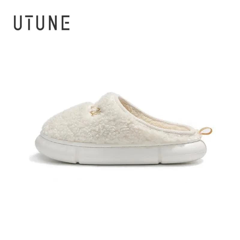 UTUNE Simpatiche pantofole ricamate per le donne Scarpe invernali Indoor Home Genitore Appartamenti Uomo Caldo peluche Suola spessa Pantofole morbide antiscivolo