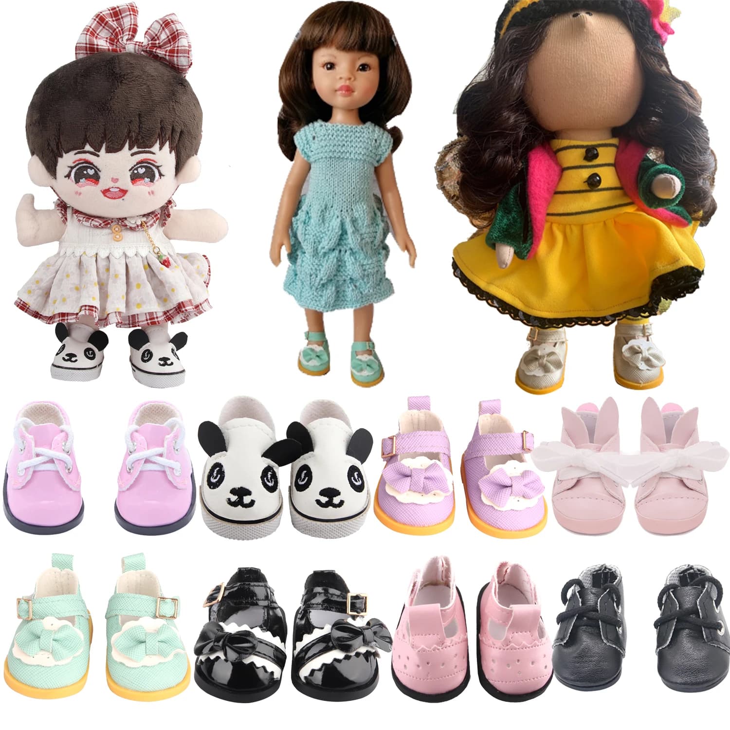 Scarpe da bambola in pelle con fiocco panda da 5 cm per Russia, Lesly, Lisa, bambole di Natale Mini accessori per bambole Stivali per bambola americana da 14 pollici