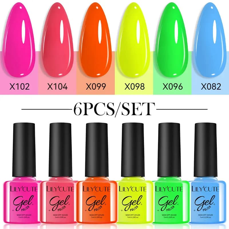 LILYCUTE 6PCS Set di smalti per unghie gel Kit di gel per unghie al neon estivo per unghie fai da te Vernis Lampada UV semipermanente Gellak Set di smalti per unghie