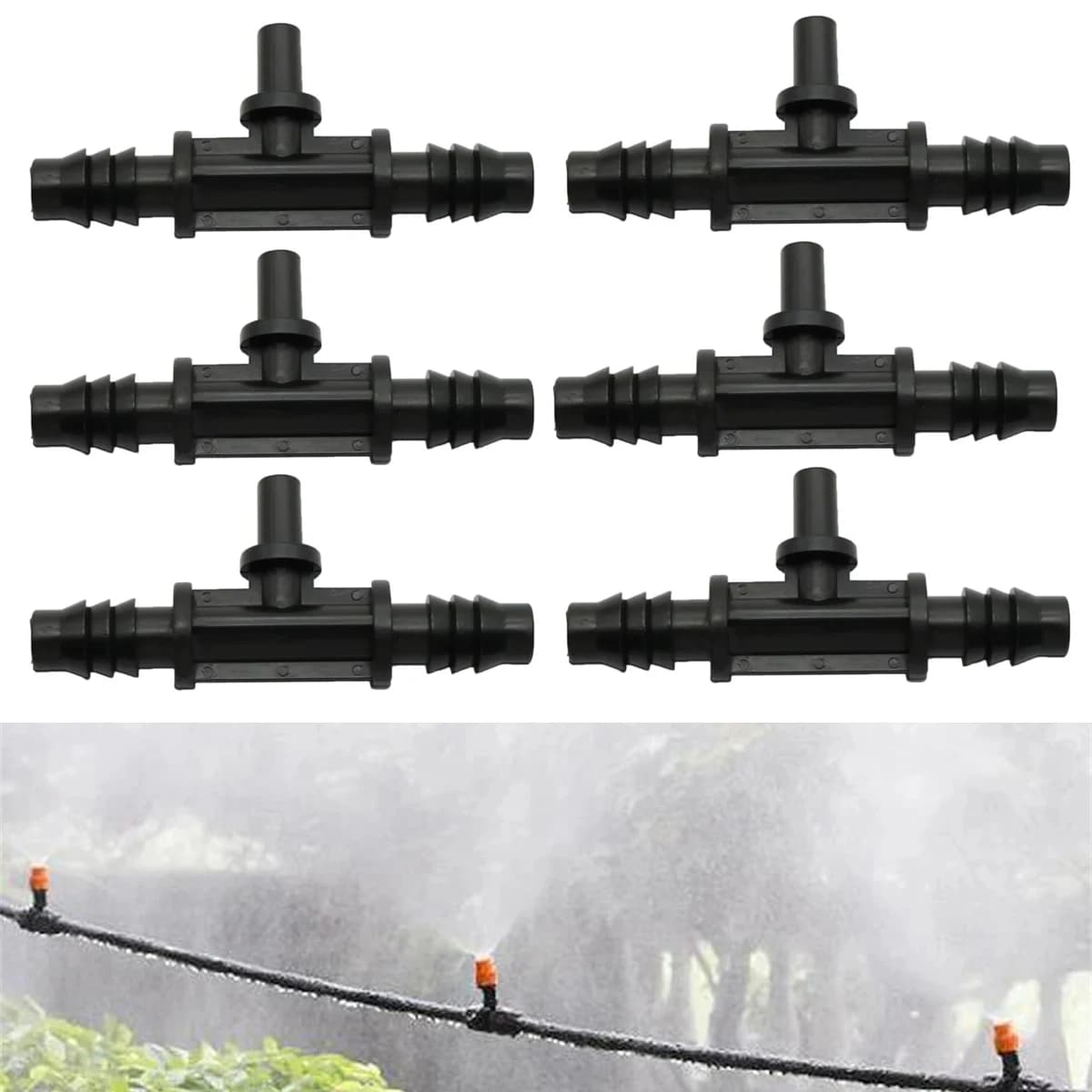 Tubo flessibile da 8/11 mm Connettori a 3 vie Interfaccia piatta da 6 mm Ugello nebulizzatore Tee Irrigazione da giardino Atomizzazione Rimozione polvere Splitter 5/20/100 Pc
