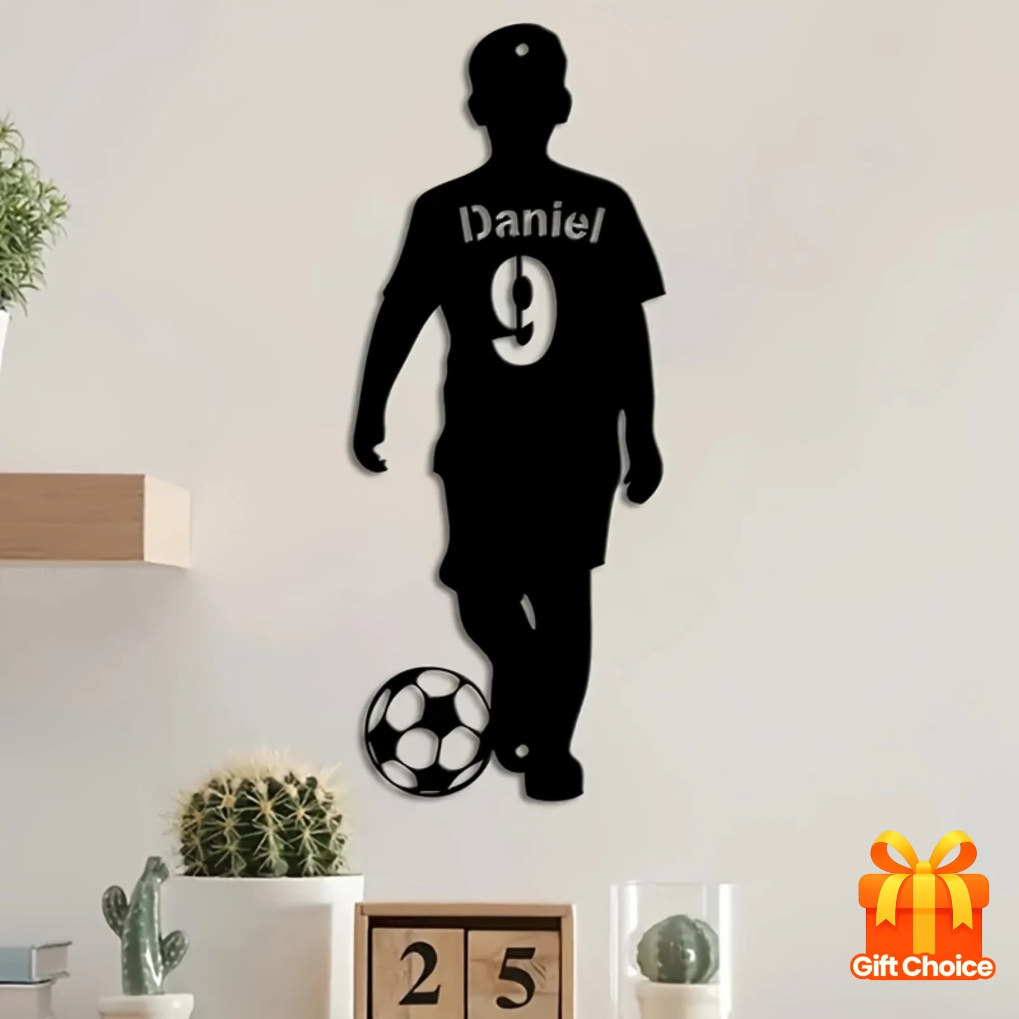 Wall sticker Custom Footwear - Baby name and Number 9 Customizable, Silhouette Sportiva in Black Metal, Ideal for Kids Room