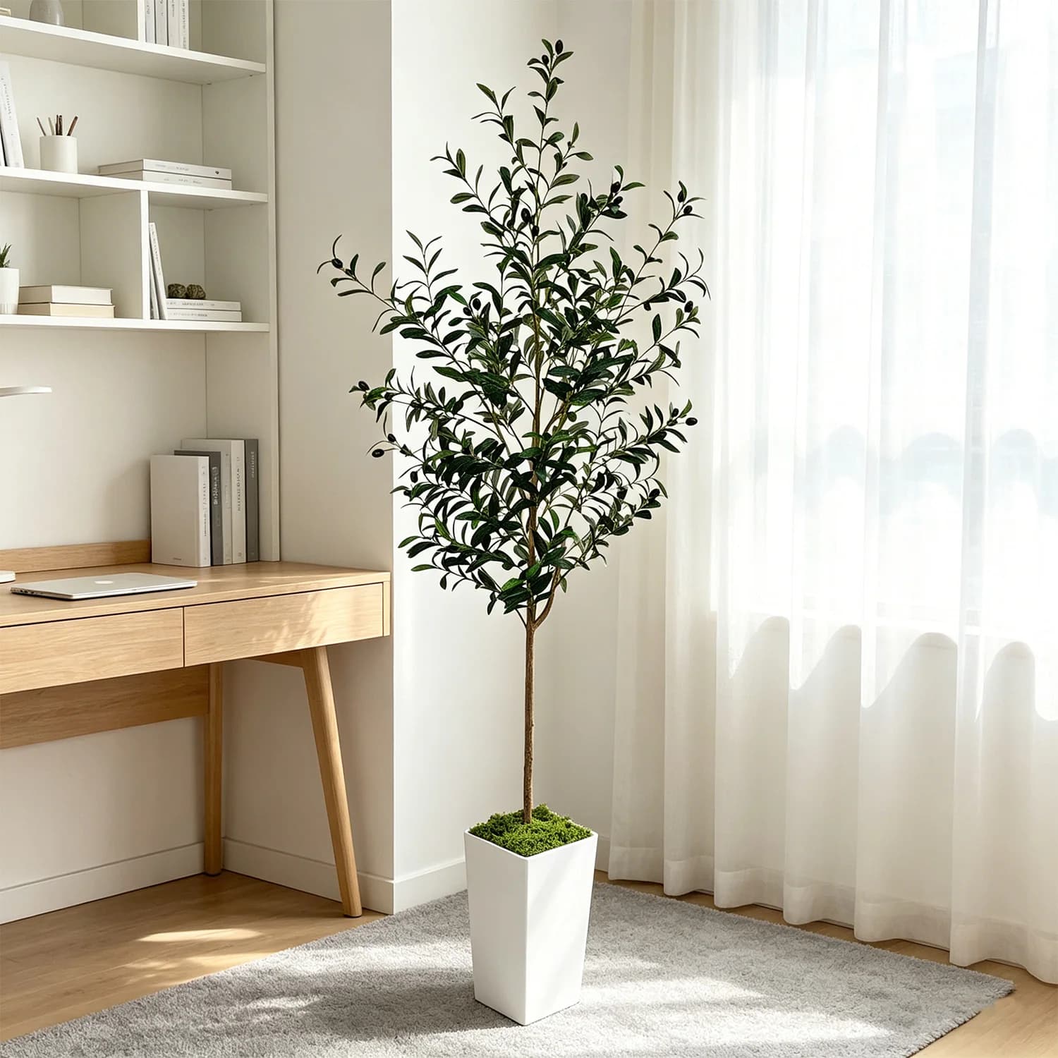 Albero di ulivo artificiale da 1,2 m a 2 m, pianta di ulivo finta realistica con frutti, albero finto in vaso alto per decorazioni interne di casa e soggiorno