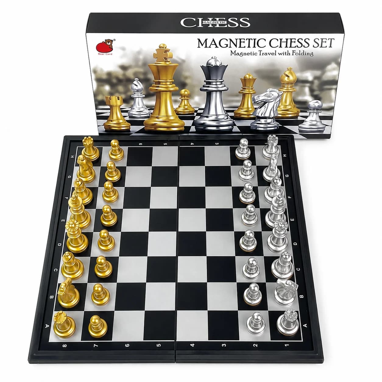 25x25cm Folding Magnetic Chess Set Gold Silver Board Game with Carry Box Safe Portable Travel Educational Puzzle Toy Gift
