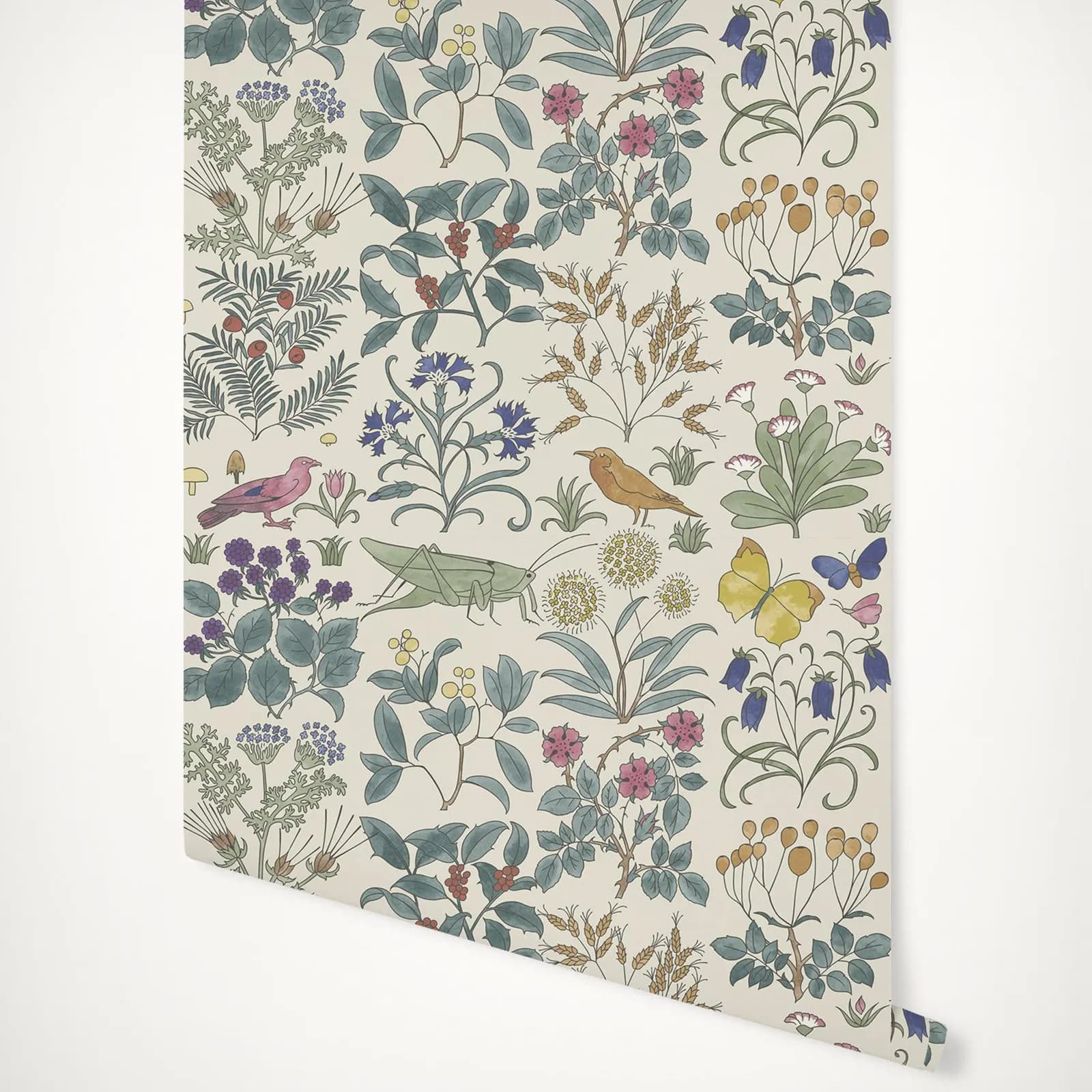 Apothecary's Garden Wallpaper with Garden plants & animals. Botanical plants Nordic Wallpaper, Scandinavian botanica wall papers