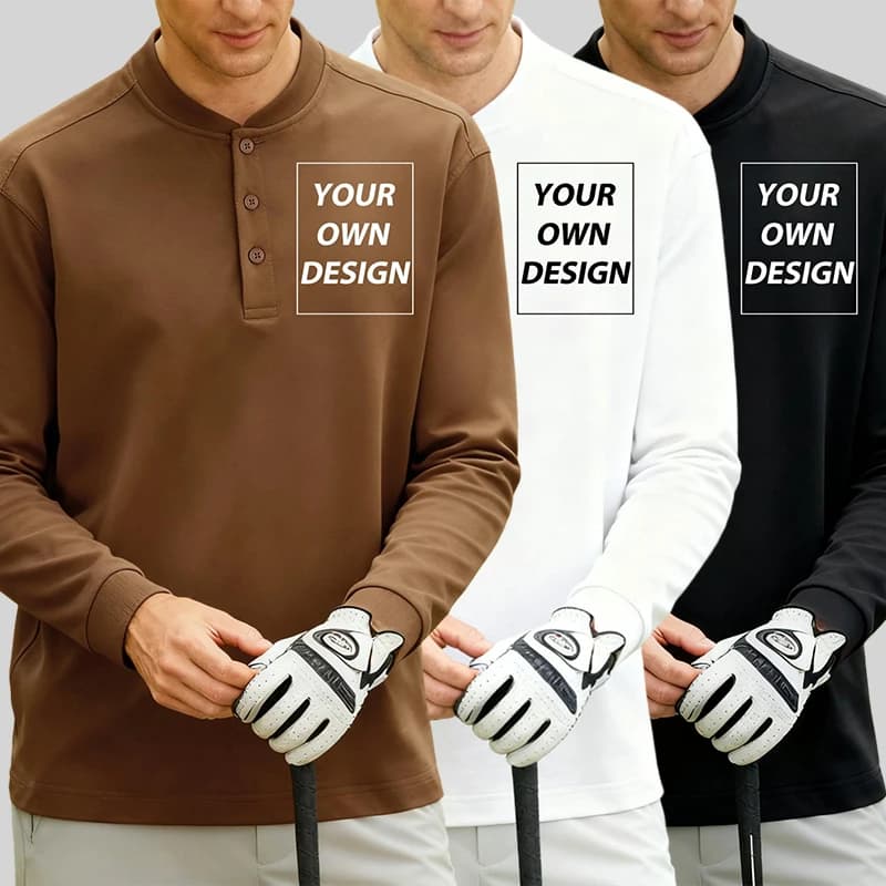 Personalizza fai da te stampa uomo primavera autunno Henley T-shirt ufficio casual maniche lunghe collo orizzontale golf Tee top abiti di moda classici