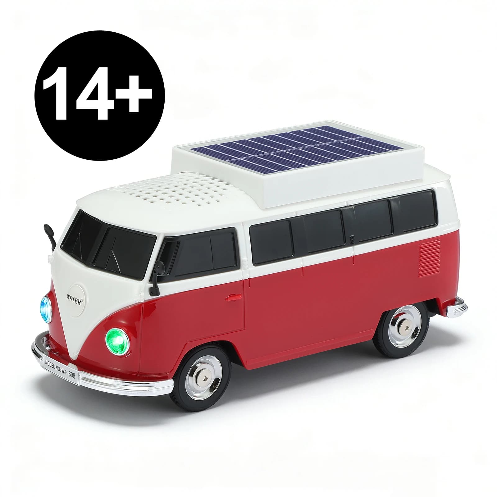 WS-698 Altoparlante Bluetooth solare mini bus vintage, design per auto wireless portatile, suono HD, luci a LED, FM, TWS, USB/TF, arredamento della stanza