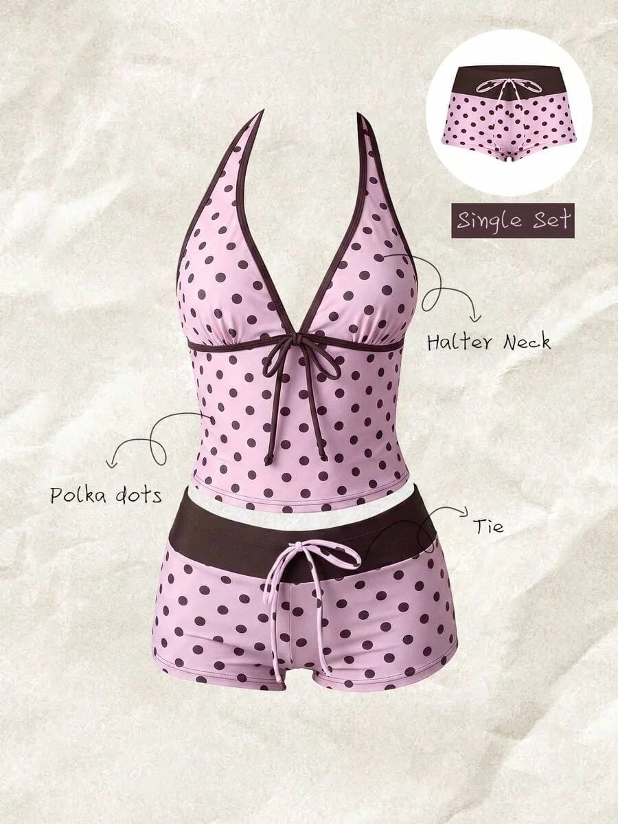 Women Polka Dot Bikini Set Two Piece Swimsuit Sexy Push Up Bathing Suit High Waist Bottom Swimwear Beach Vacation Cruise Pool Summer Surfing Tankini