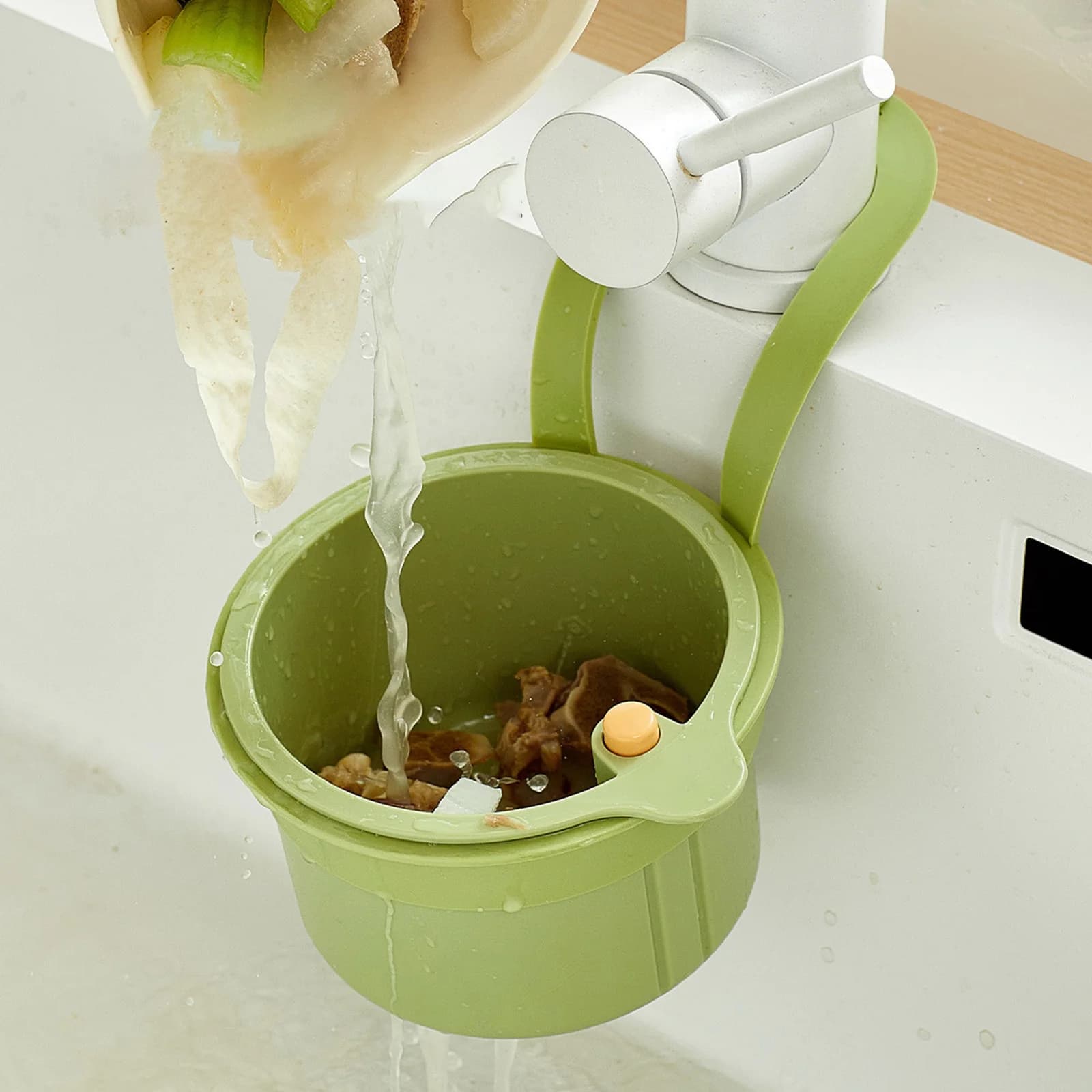 Cestello di scarico per lavello da cucina Cestello per rifiuti alimentari Portaoggetti per lavello domestico Scolapiatti Cremagliera Filtro per rifiuti alimentari Filtro per lavello sospeso