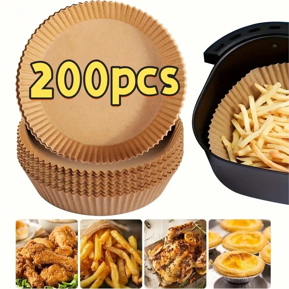 200PCS Bulk Round Air Fryer Paper Liners | Food Grade, Non-Stick, Fits Most Round Air Fryers