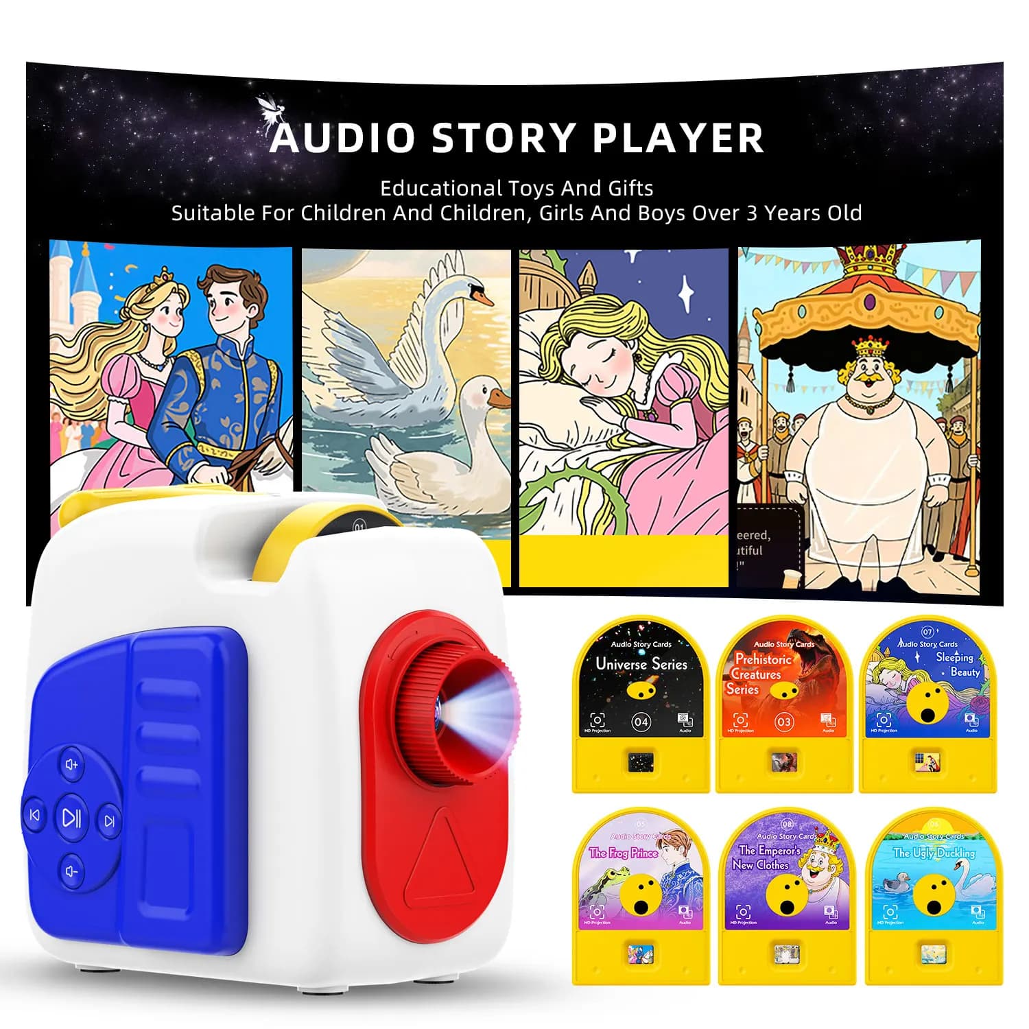 Proiettore di storie completo di 6 carte con storie e un lettore audio integrato, è un regalo perfetto per neonati e bambini.