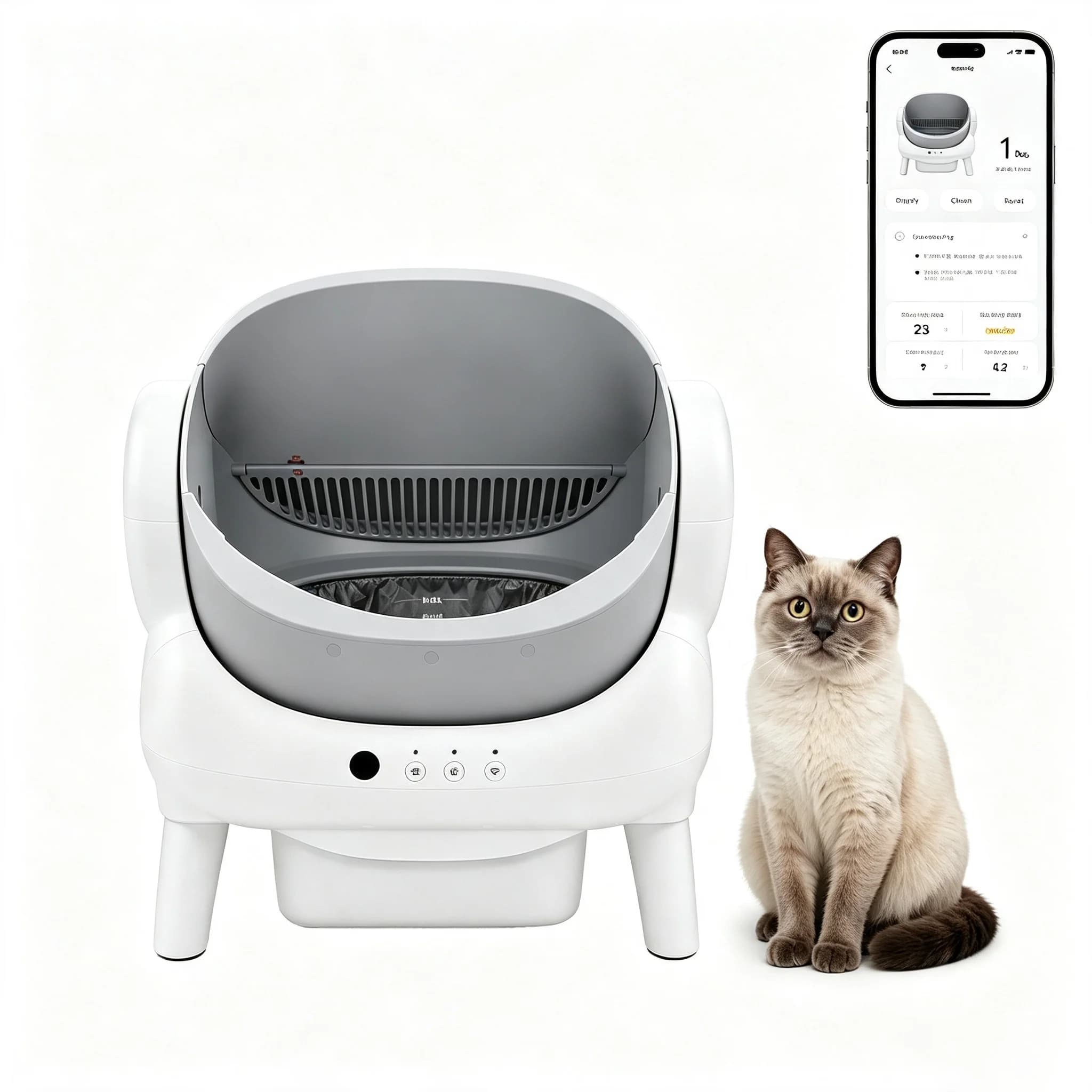 Cumrige Stylish Self Cleaning Cat Litter Box Automatic Rotating Smart Cat Toilet WiFi App Enabled Low Noise Odor Block Electric Cat Potty Easy Clean for Household Kitten Adult Cats