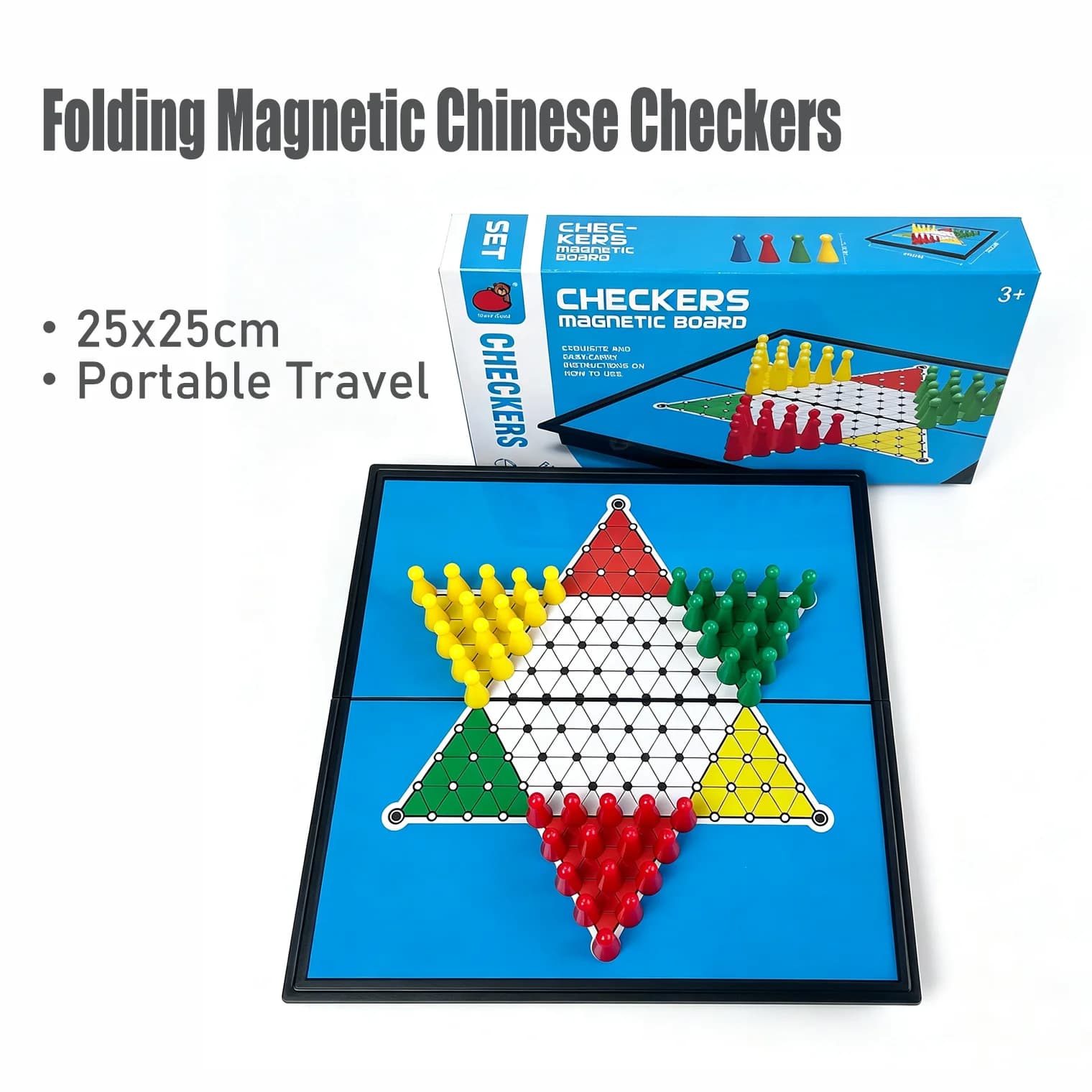25x25cm Folding Magnetic Chinese Checkers Set Portable Travel Educational Puzzle Board Game Toy Gift for Kids Adults