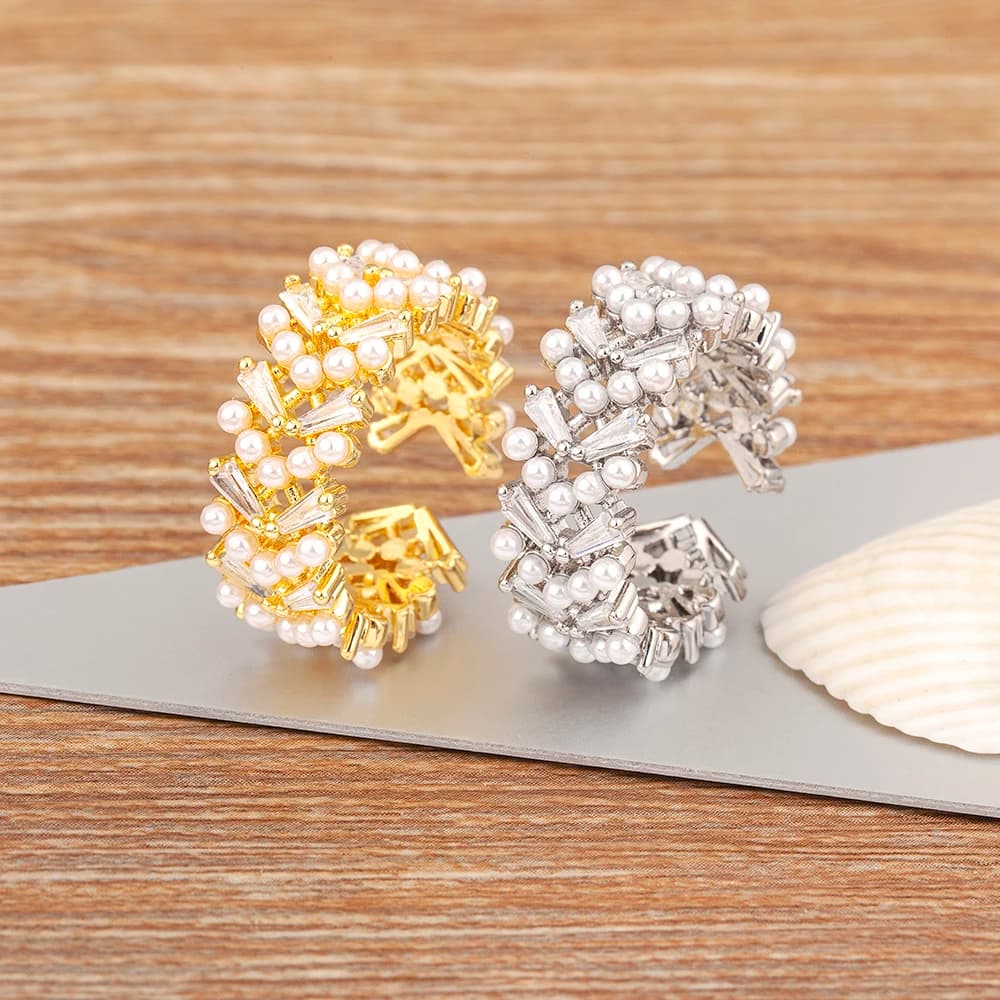 Nidin New zircone intarsiato perla apertura anelli regolabili gioielli di moda per giovani ragazze festa di nozze accessori di lusso leggeri