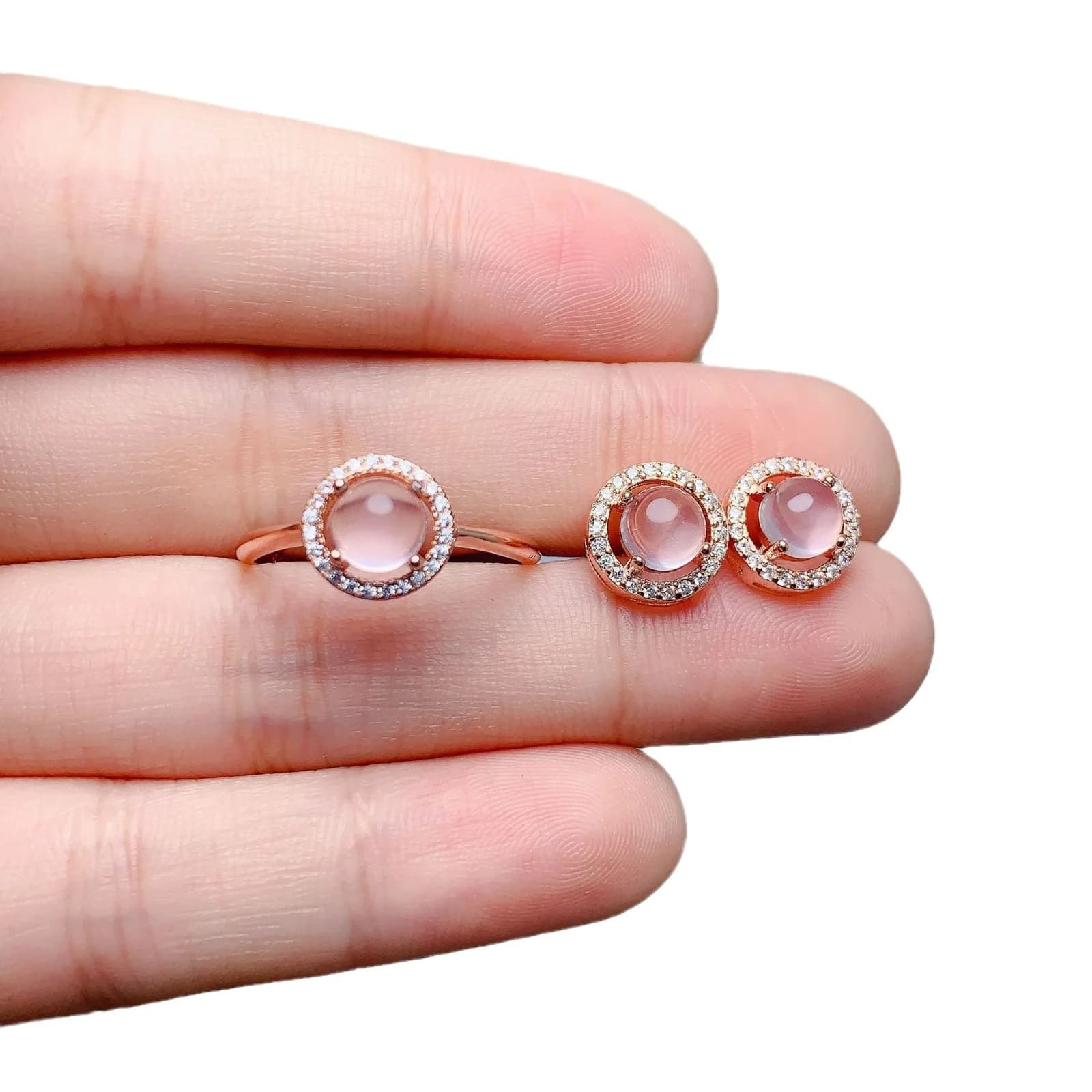 KJJEAXCMY Boutique Gioielli Set di gioielli da donna 925 Argento puro Orecchini ad anello in cristallo rosa naturale Regalo di compleanno per festa di nozze