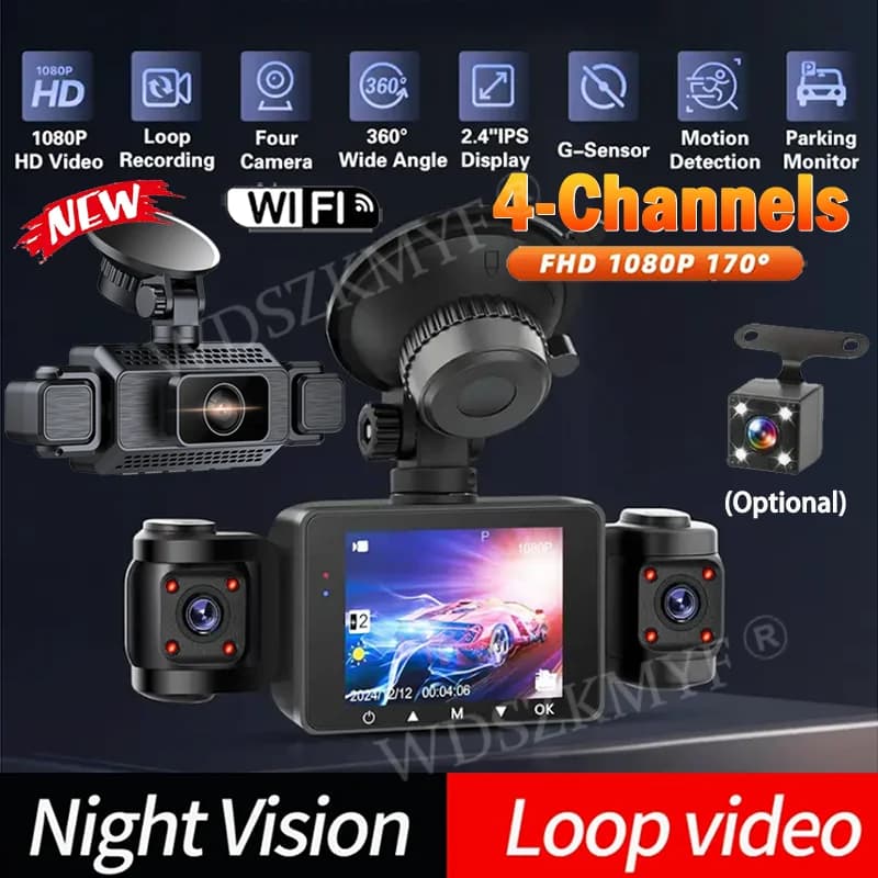 3/4 Channels 360 ° DashCam WIFI Video recorder 1080P DVR for car 24 hours Parking monitor Front rear view night view Black box