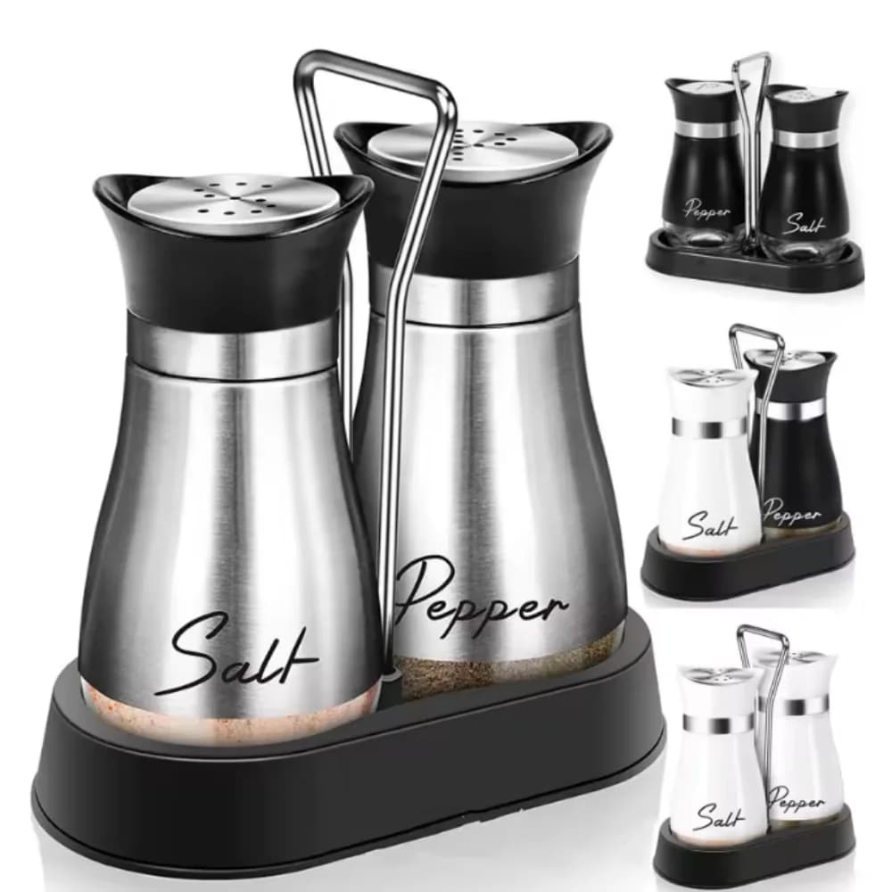 Set di 2 barattoli in vetro per spezie, utilizzabili per conservare pepe, sale e altre spezie - ideali per condire e conservare in cucina.
