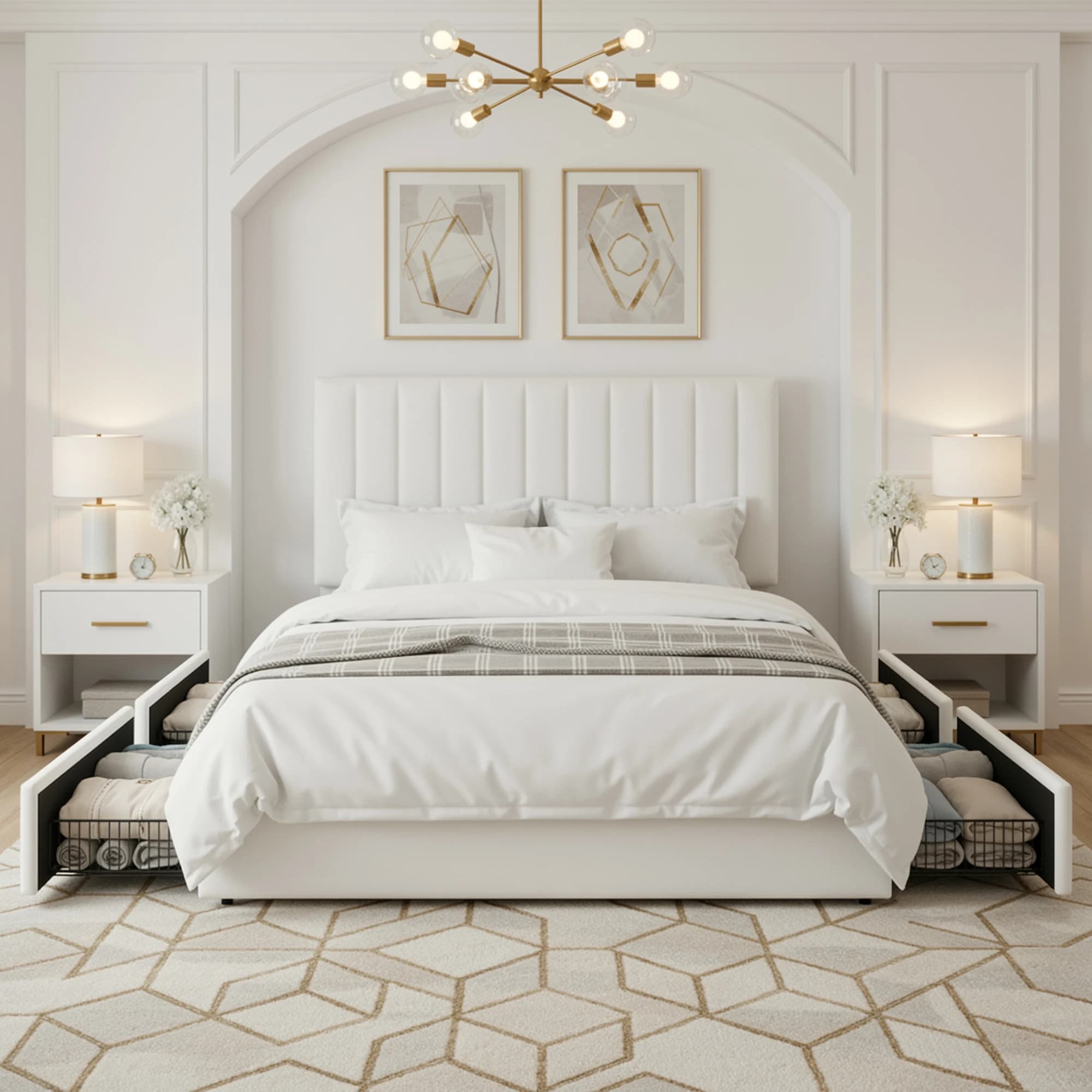 HOOMIC Full/Queen/King Velvet bed frame with adjustable vertical channel headboard, 4 large drawers, without springs