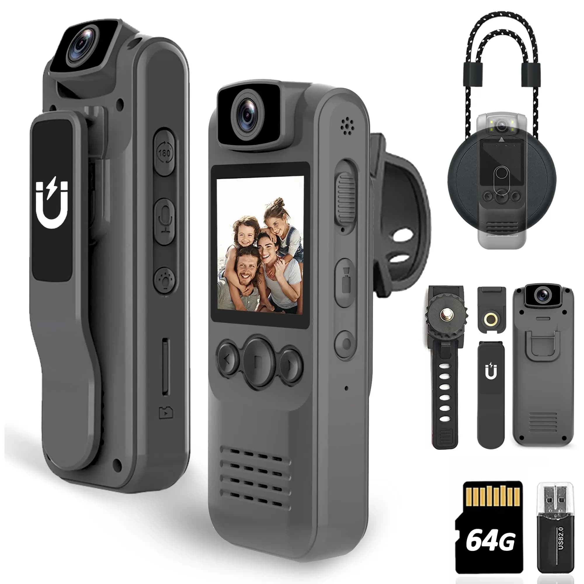 Body camera with audio and video recording - 128 GB 1080P HD police camera for outdoor police guard