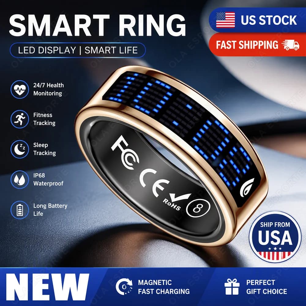 Sports Fitness Tracker Smart Ring IP68 Waterproof Activity Tracker with Screen Heart Rate Blood Oxygen Sleep Health Monitoring for Men and Women Birthday gift【US Shipment】