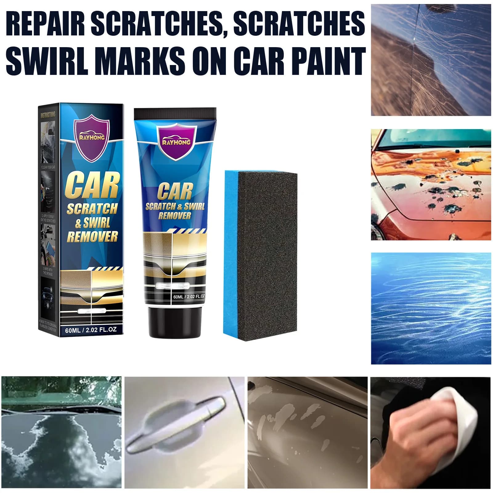 60ML Strumento per la cura della vernice antigraffio per auto Swirl Remover Graffi Riparazione Lucidatura Cera per riparazione vernice per auto Accessorio per auto antigraffio