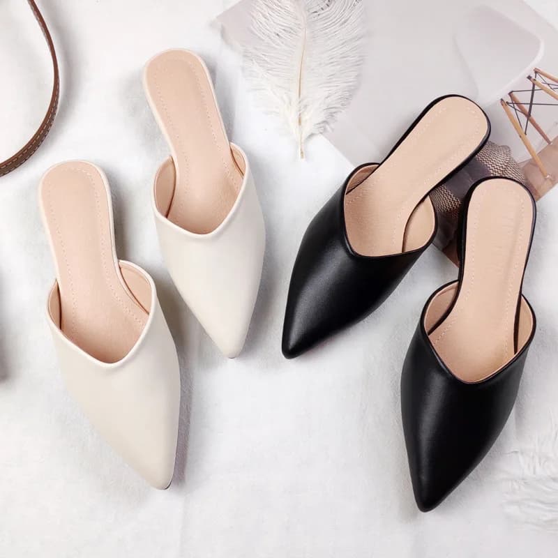 Mules da donna con punta a punta, sandali estivi slip-on, ciabatte a mezza calza, slip-on comode e facili da indossare, per esterni, nere