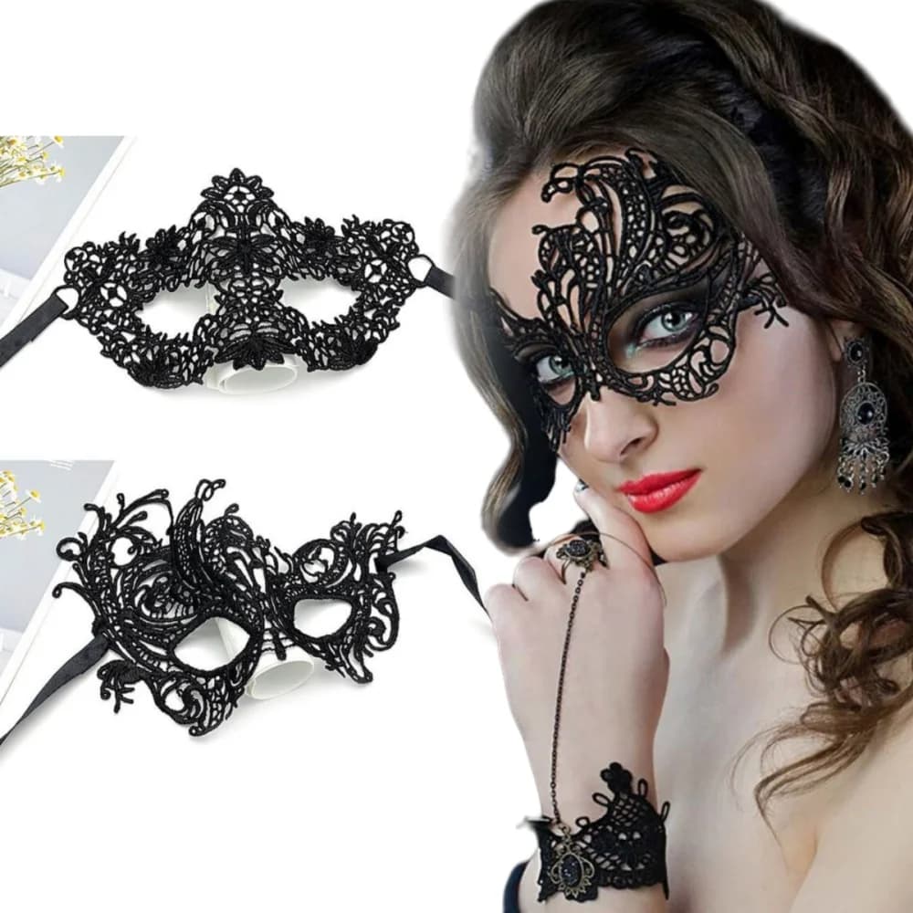 Maschera per travestimento di Halloween Maschera di pizzo nero Applicazioni ricamate Maschera di carnevale per feste Accessori donna Maschera da sposa