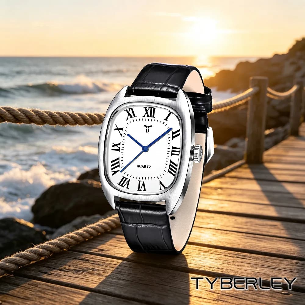 2026TYBERLEY new casual men's quartz watches fashion oval dial men's watches classic leather strap men's watch waterproof sports