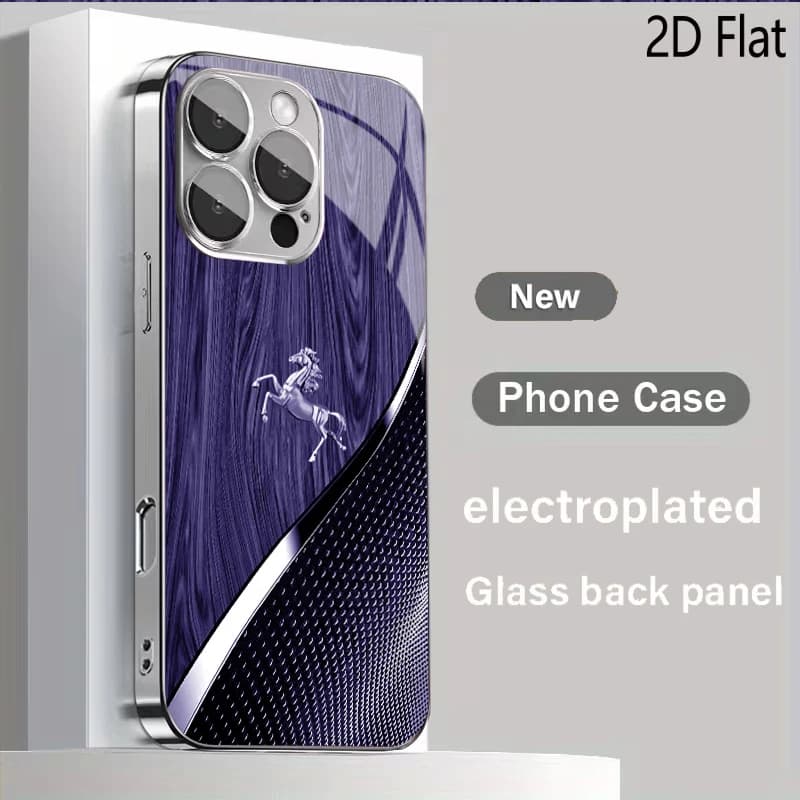 PROTECT A noble steed with purple marking for iPhone 17/16e/16/15/14/13/12/Max/11/Pro/Plus Luxury Tempered Glass Protective Case