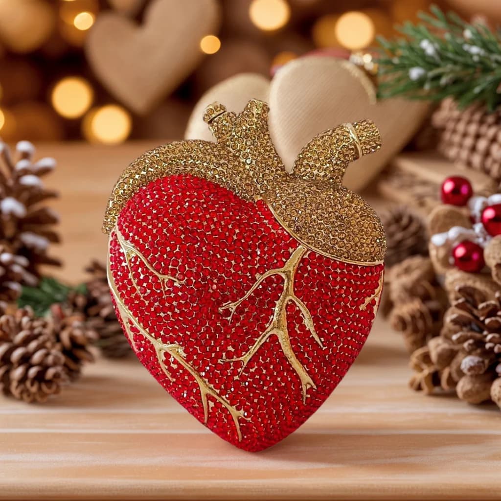 3D Anatomical Heart Women Clutch Bag Crystal Diamond Purse Rhinestone Gothic Handbag for Cocktail Prom Party