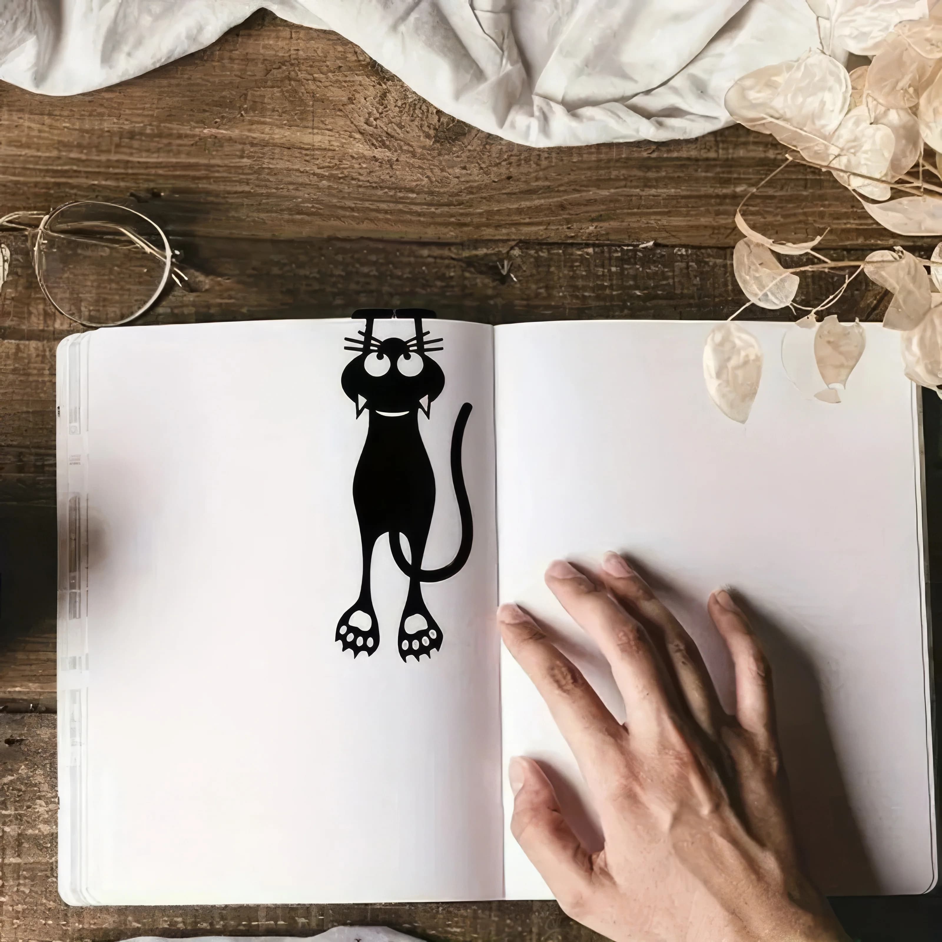 Segnalibro con gatto nero scavato unico 2/4/6, durevole e leggero, non danneggia le pagine, cancelleria da ufficio pratica