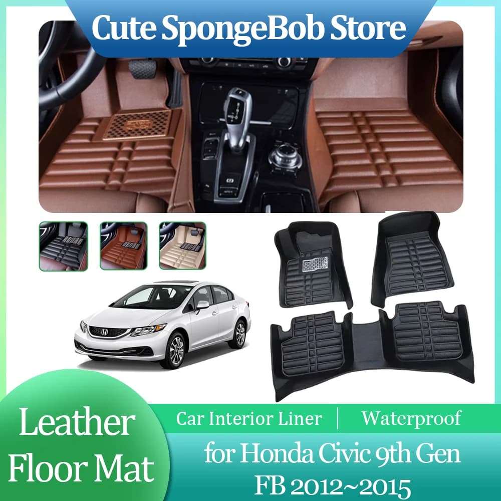 Tappetino in pelle per auto per Honda Civic 9th Gen FB 2012 ~ 2015 fodera interna per piedi Anti-sporco tappeto impermeabile accessori personalizzati