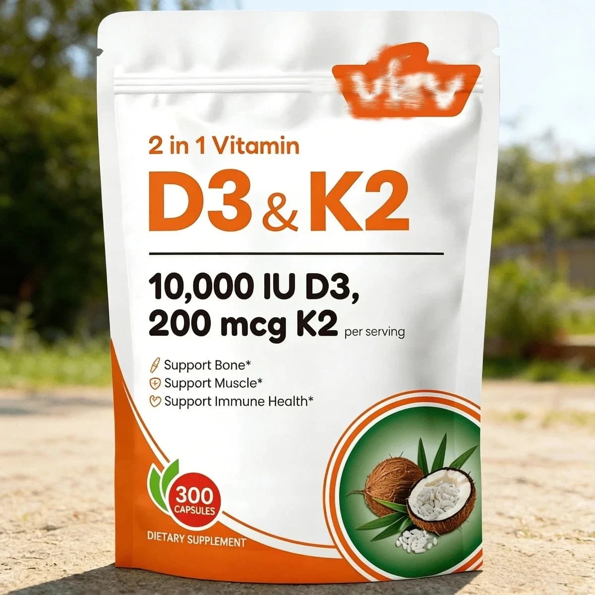 Integratore 2-in-1 di Vitamina D3 + K2 con Olio di Cocco Vergine