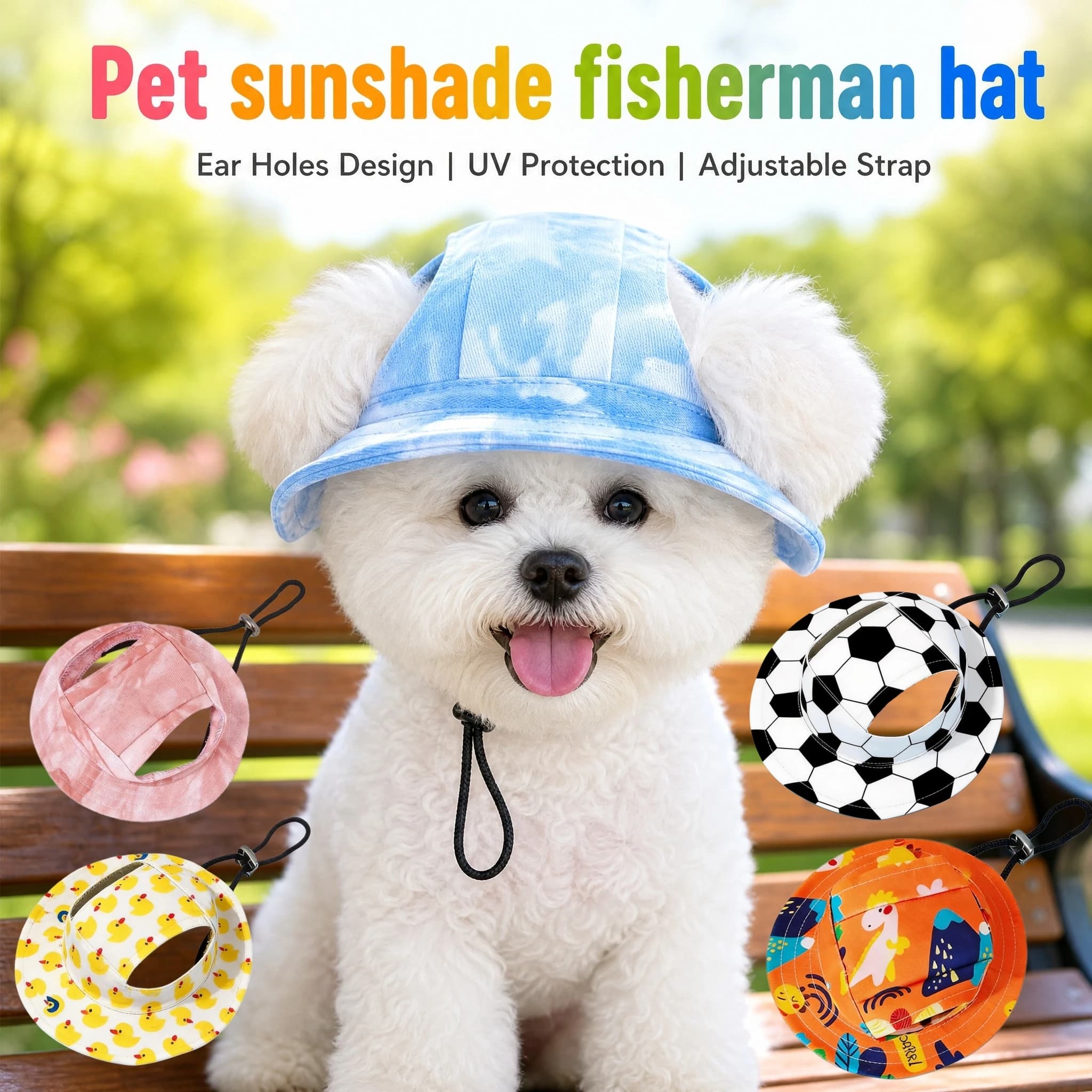 Adjustable Dog Print Hat Cute Print Cap For Puppies And Small Breeds Pet Sun Protection Hat For Walking Outdoor Pet Activities