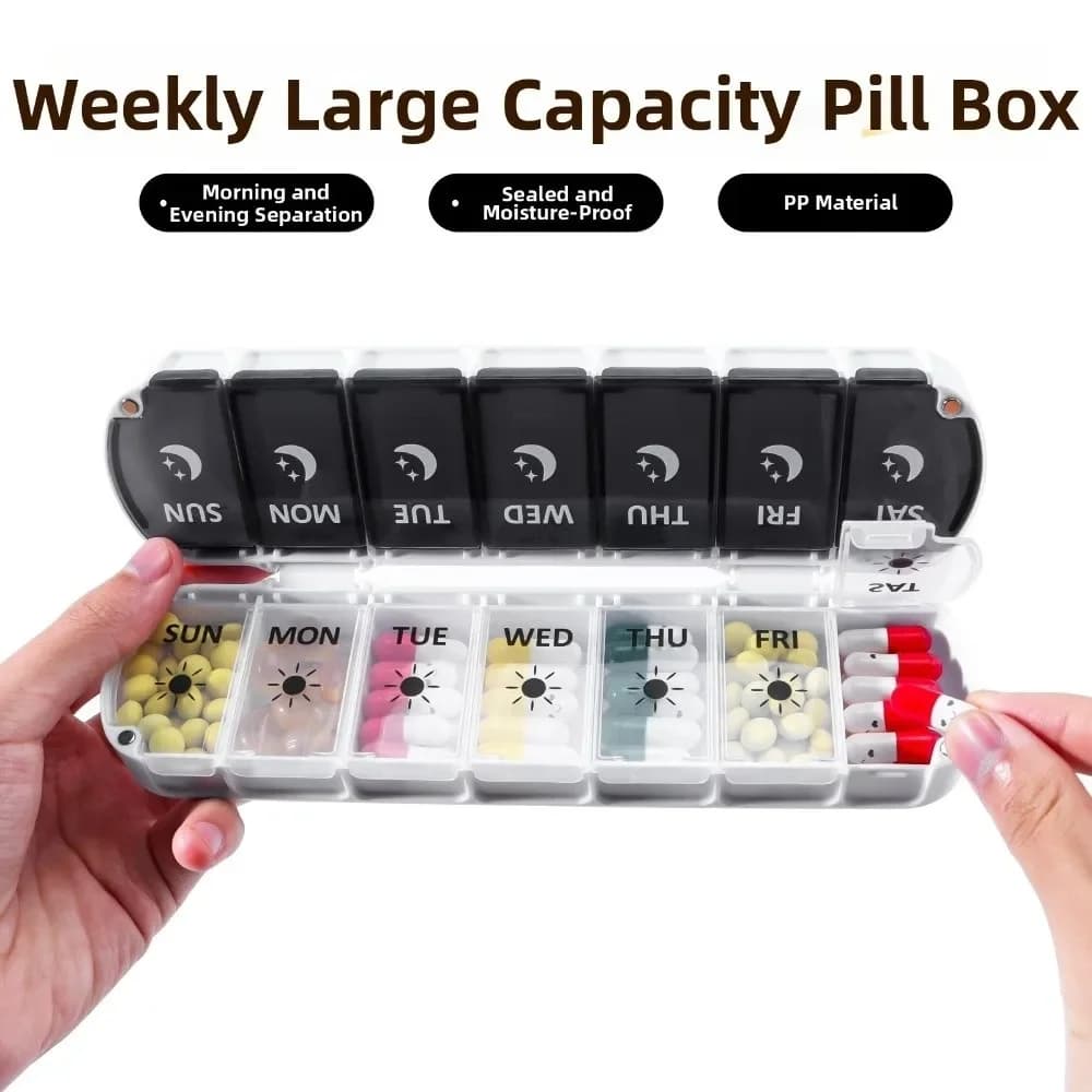 Weekly Pill Organizer Box For Seven Days Medicine Magnetic Storage Compact Lightweight Portable Daily Vitamin Container