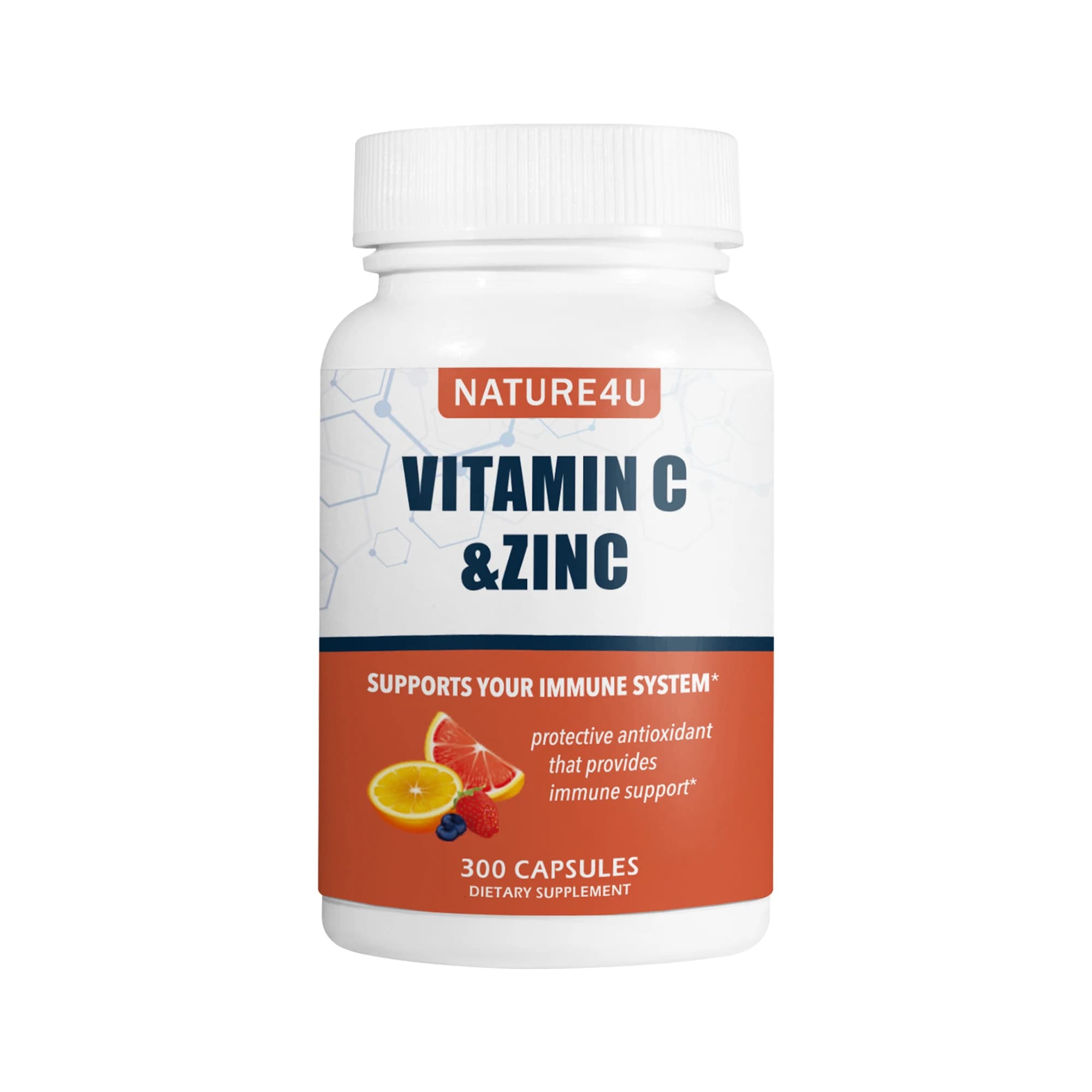 Vitamin C 1000mg with zinc, rose canine and citrus bioflavonoids, immune support supplement antioxidant protection, 300 capsules