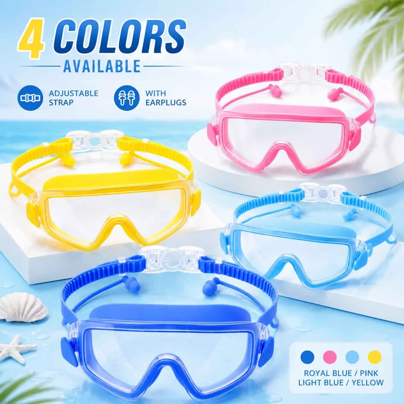 1 paio di occhialini da nuoto con maschera subacquea per ragazzi, antiappannamento 180° ° Vista Chiara