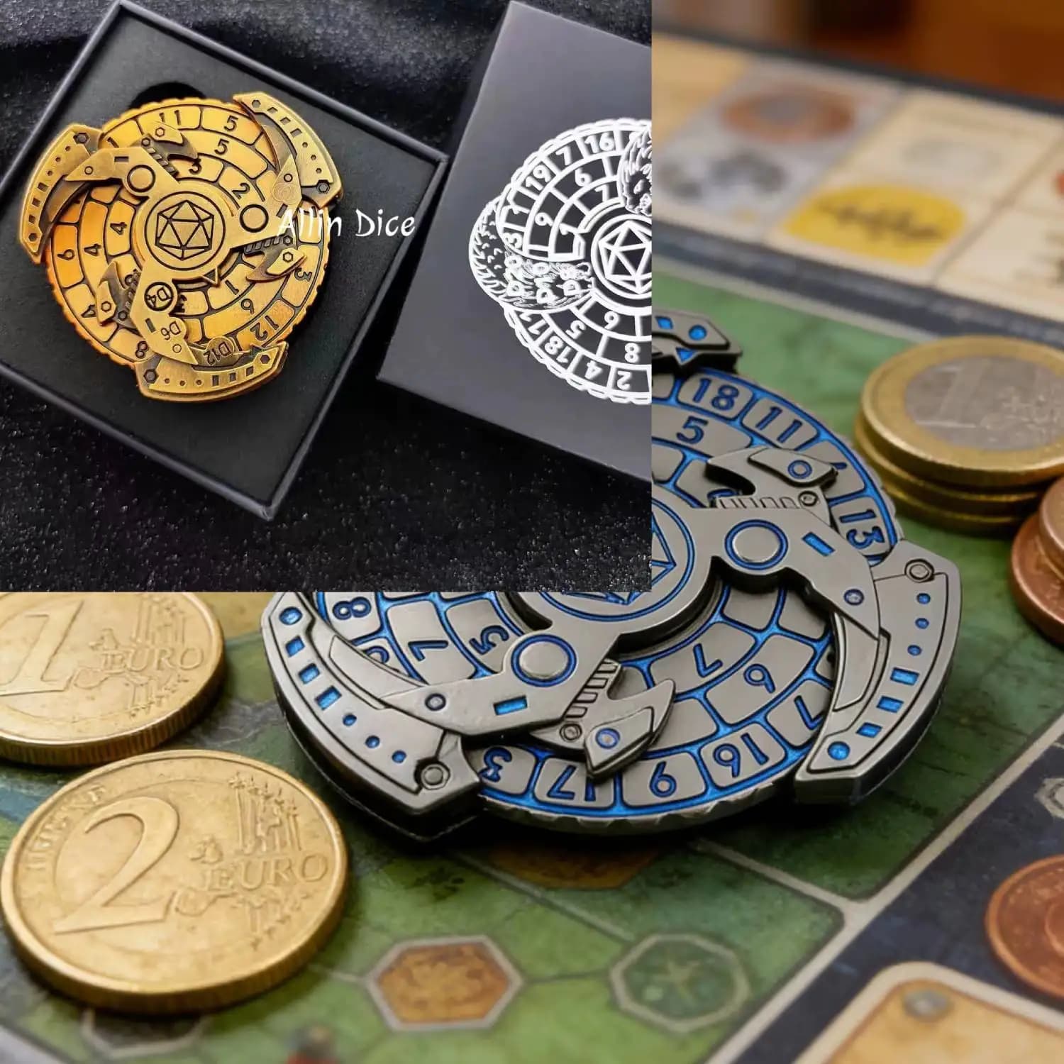 Dadi in Metallo per Roulette 7 in 1, Dadi Girevoli in Metallo D&D con Scatola Regalo per Dungeons and Dragons, Dadi Giroscopici da Dito a Forma di Roulette