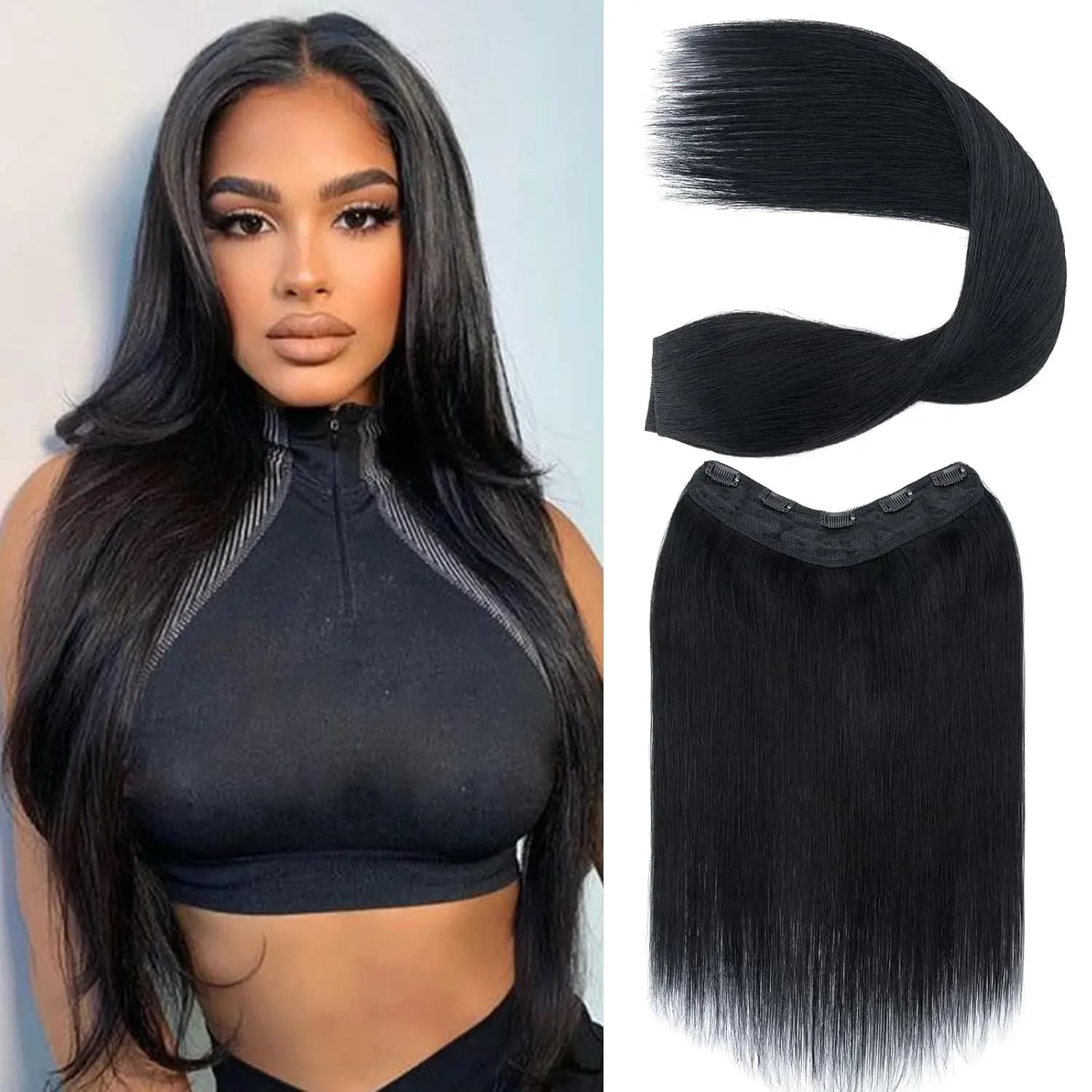 5 clip Clip in un unico pezzo nell'estensione dei capelli Clip dritta per capelli umani veri nell'estensione Estensione dei capelli a testa intera 3/4 Clip dritta