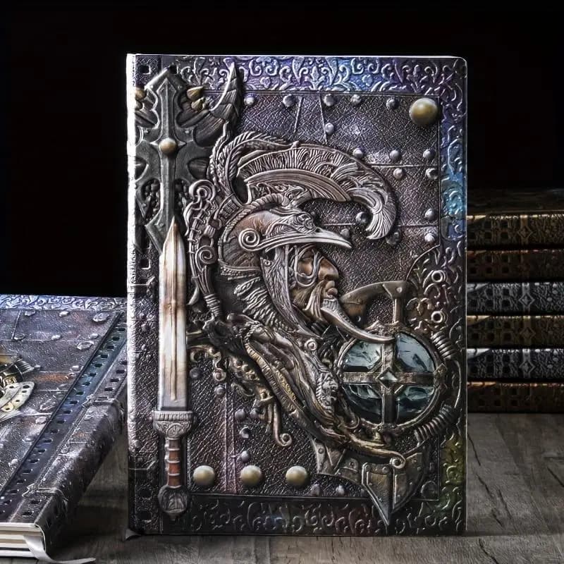 Vintage diary in embossed leather - A5 notebook with retro rigid cover, ideal for writing, diary, business