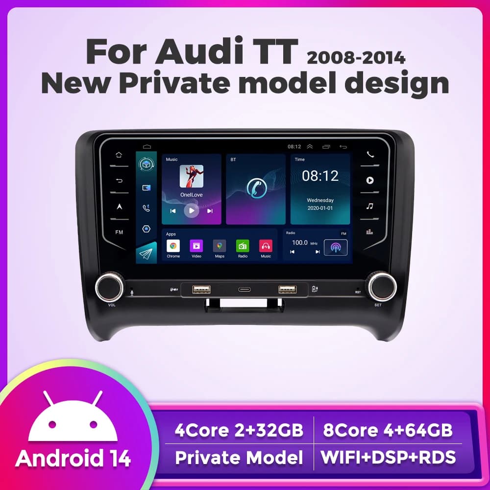 MEKEDE Nuovo Modello Privato Android 14 WIFI DSP+RDS per Audi TT 2008-2014 Lettore Multimediale Audio Stereo Navigazione GPS per Auto